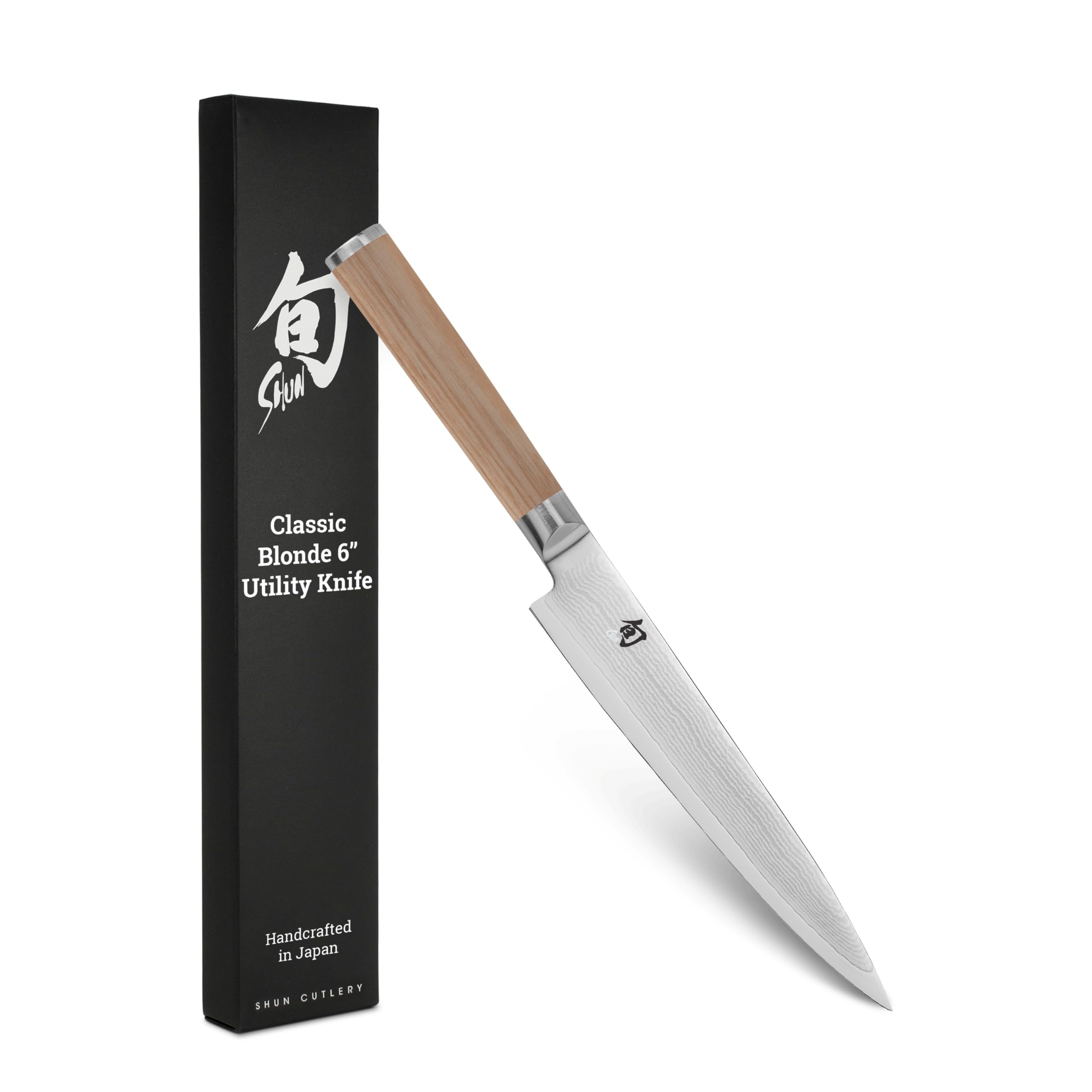 Classic Blonde 6" Utility Knife, Handcrafted Japanese Kitchen Knife, VG-MAX Core with Damascus Stainless Steel Cladding, Pakkawood Handle, Precision and Sharpness for Professional and Home Chefs