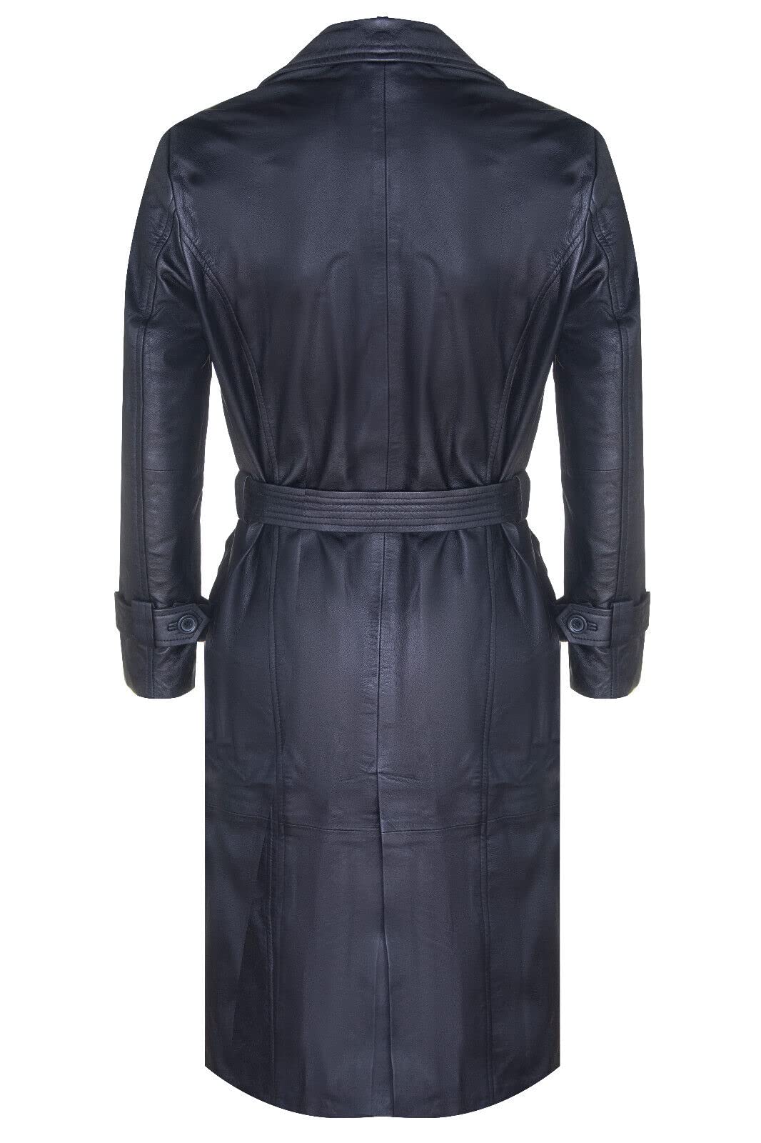 Infinity Leather Klassischer langer Trenchcoat in voller Länge aus schwarzem Leder für Herren