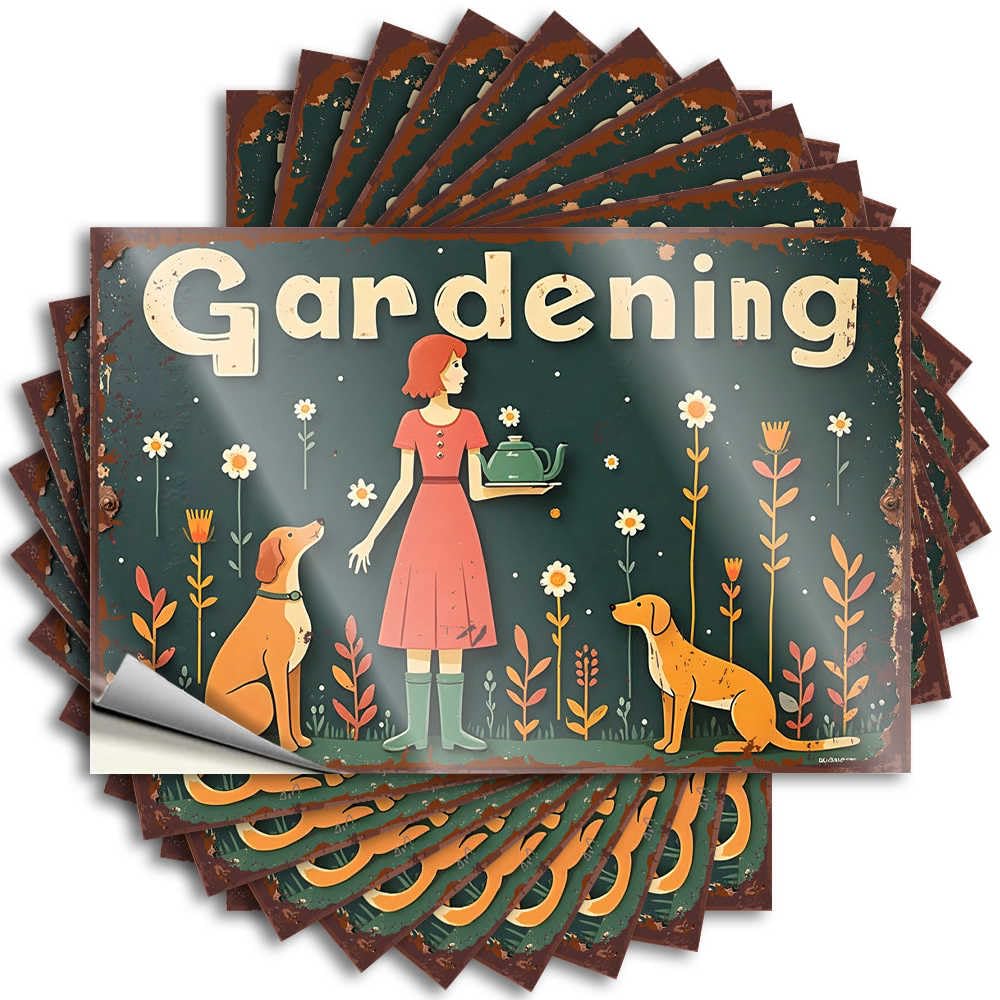 Fzfn Boys Colour Country Stuff Decal Durable Cover | Gardening Bliss: Woman With Dogs Amidst Blooming Flowers Books Self Adhesive Sticker For Christmas Diy(8X12cm)
