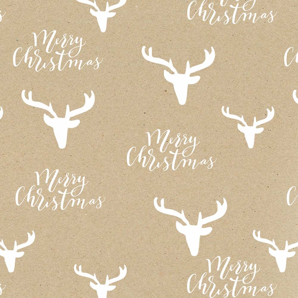 Geschenkpapierrolle XL natur Hirsch (weiß) 70 cm x 200 m | 70 gr. / m² Recyclingpapier Secare Geschenkpapier große Rolle | HUTNER