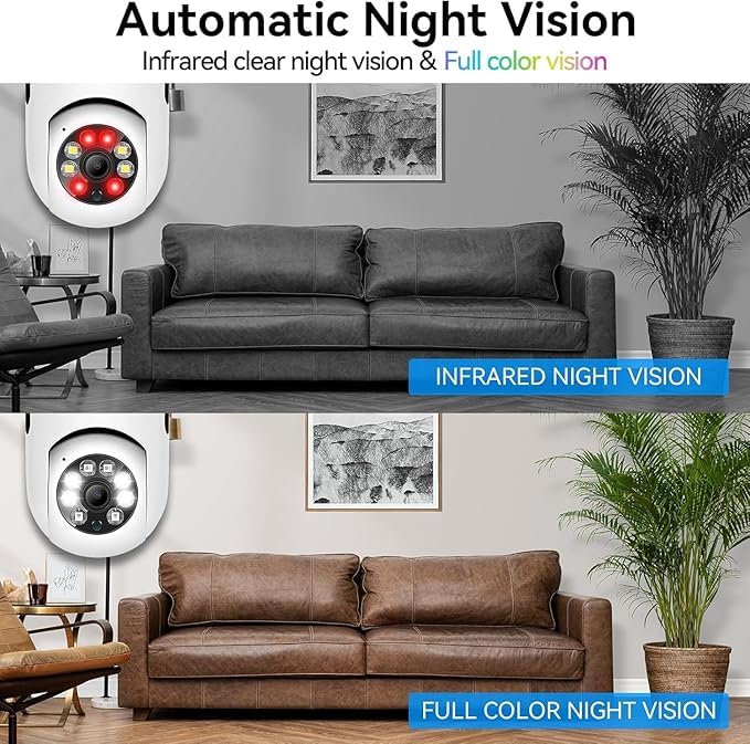 Image of JB Supar3MP WiFi Black Light Bulb CCTV Camera for Home Indoor | Full HD | 360 View | Night Vision | Motion Detection | Two Way Audio | Wireless Light Camera with Mobile App V380 Pro (Black Light)
