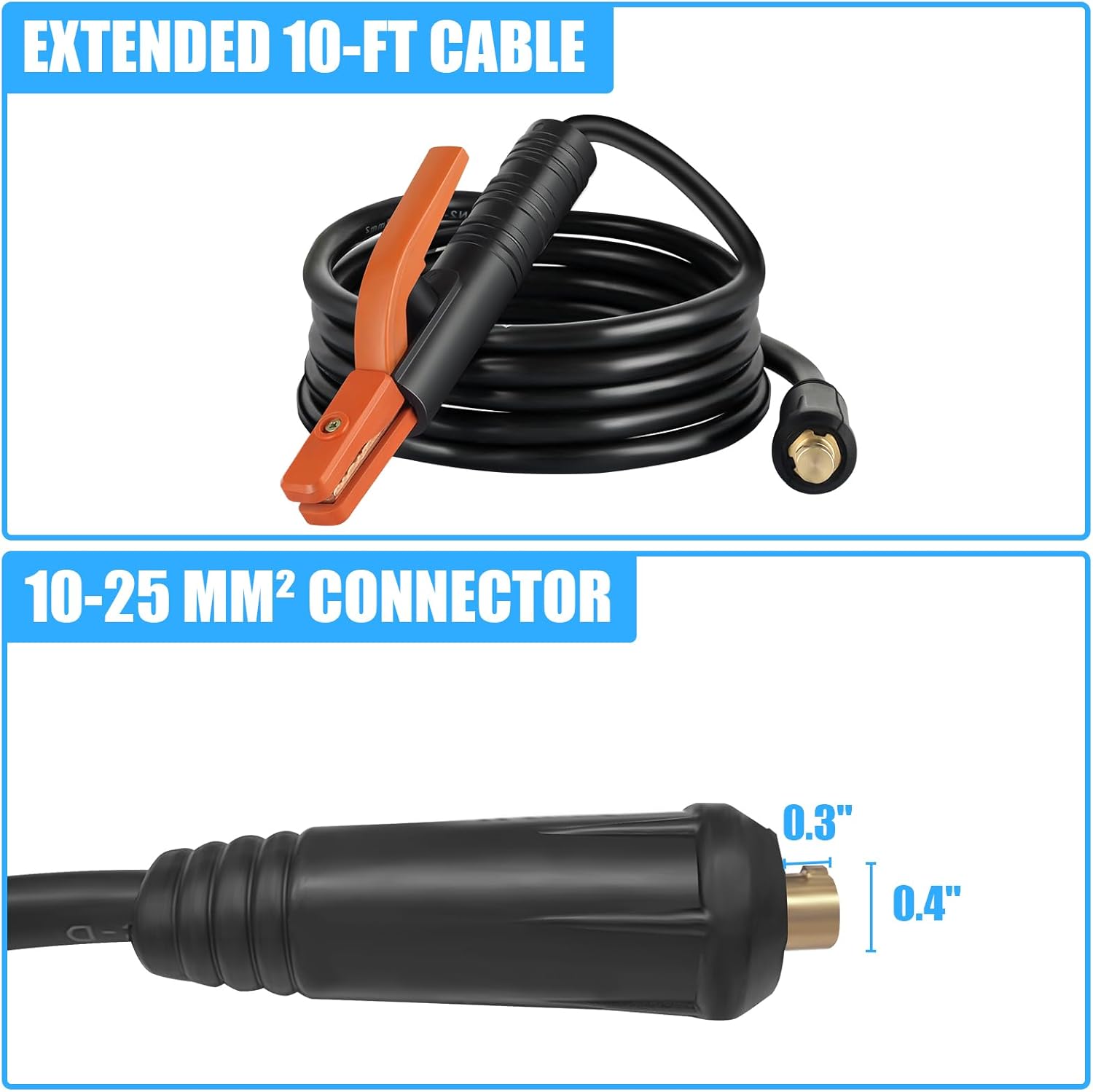 AZZUNO Welding Electrode Holder 300Amp with 10-25mm² Connector, 10-ft Cable, for AZZUNO MIG-135F/MMA-145F/MMA160F