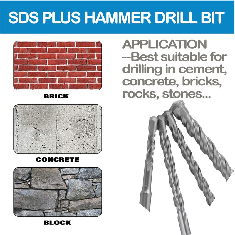 SDS Plus Rotary Hammer Drill Bit 15Pcs 5/32 in. x 8 in. Masonry Concrete Rock Drill Bit Tool Set