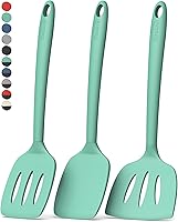 Vista 10 de Coukre Juego de 3 espátulas de silicona, resistentes a altas temperaturas, sin BPA, espátulas para pescado, mango sólido y ranurado para sartenes