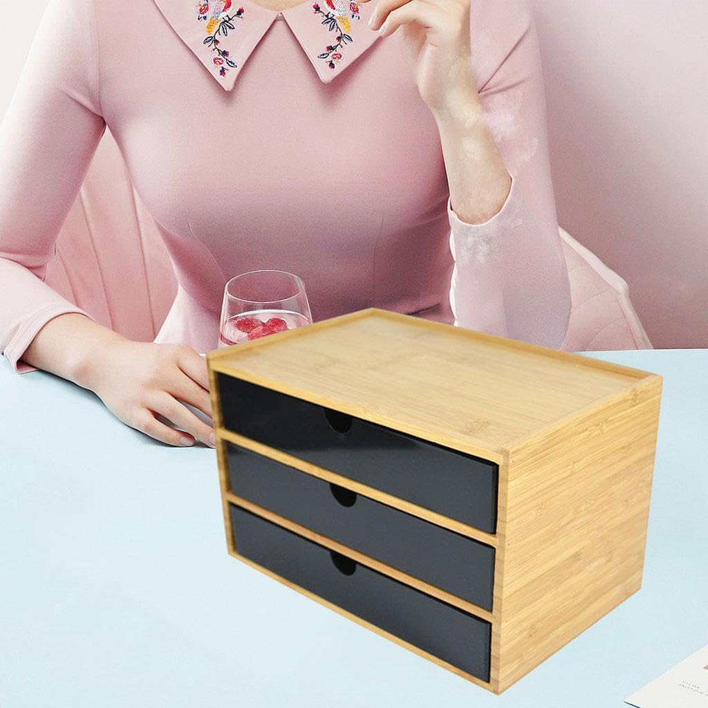 Organizador de escritorio de tres capas con cajón almacenamiento escritorio. Solución almacenamiento eficaz para el hogar y la oficina. Organizador tres capas para, negro, 3