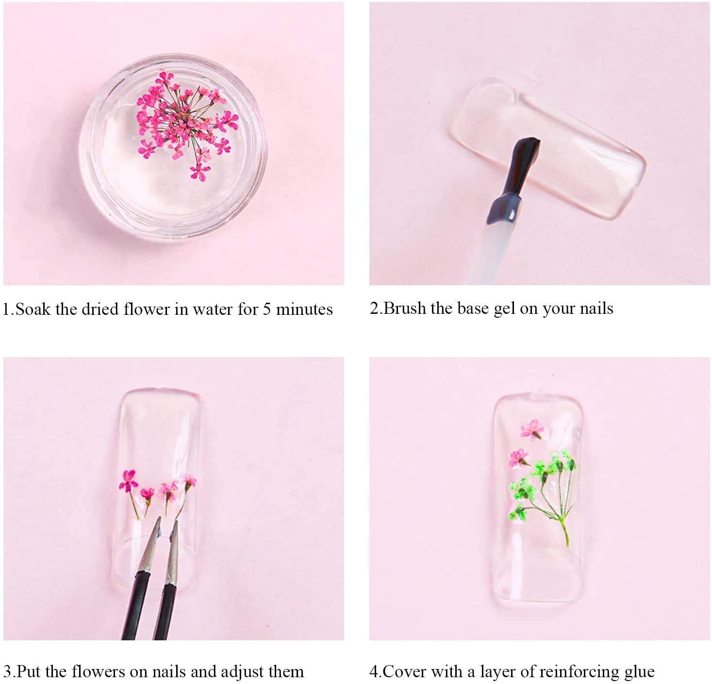 36 Bunte Getrocknete Blumen Für Nail Art – 3 Boxen Mit 72 Stück Für DIY Nageldesign