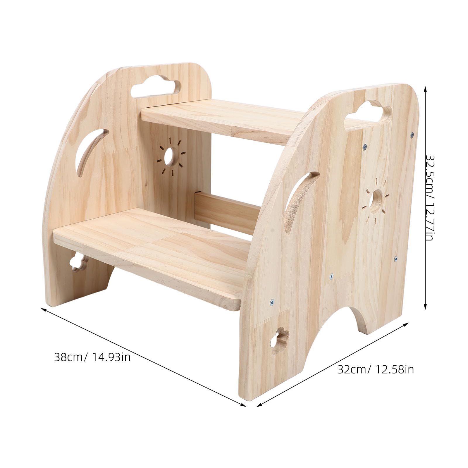CLISPEED Holz Beige mit 2 Stufen Tritthocker und Rutschfesten Oberflächen Seitliche Griffe und Abgerundete Kanten für Badezimmer und Räume