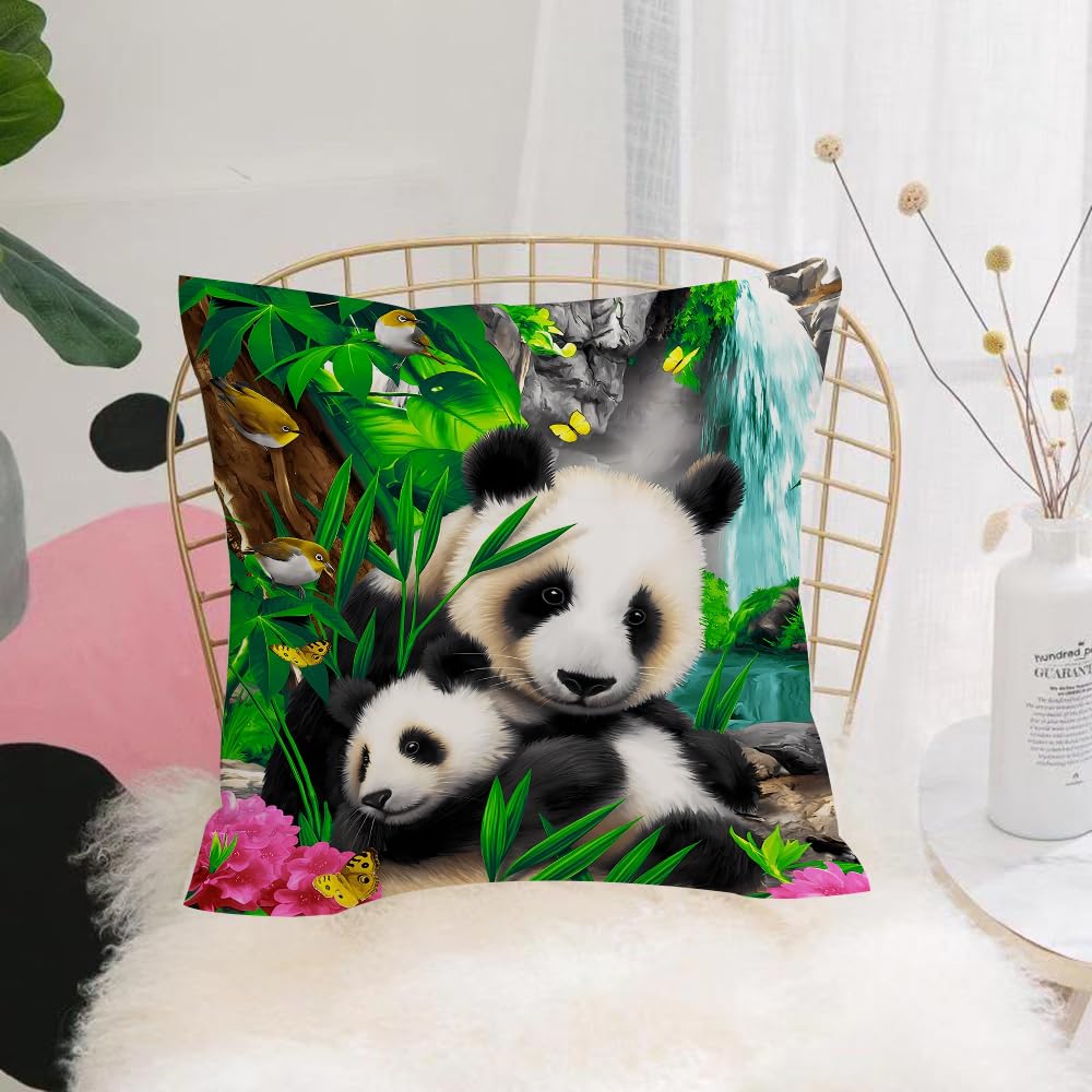 Hyosxw Mother Panda And Her Baby Panda Are Snugglin - A10 Cushion Cover,Throw Pillow Case Home Decorative For Living Room Bedroom Sofa Chair 18X18 Inch,Mother Panda And Her Baby Panda Are Snuggling And Eating Bamboo In The Morning,Pillowcase 45X45cm