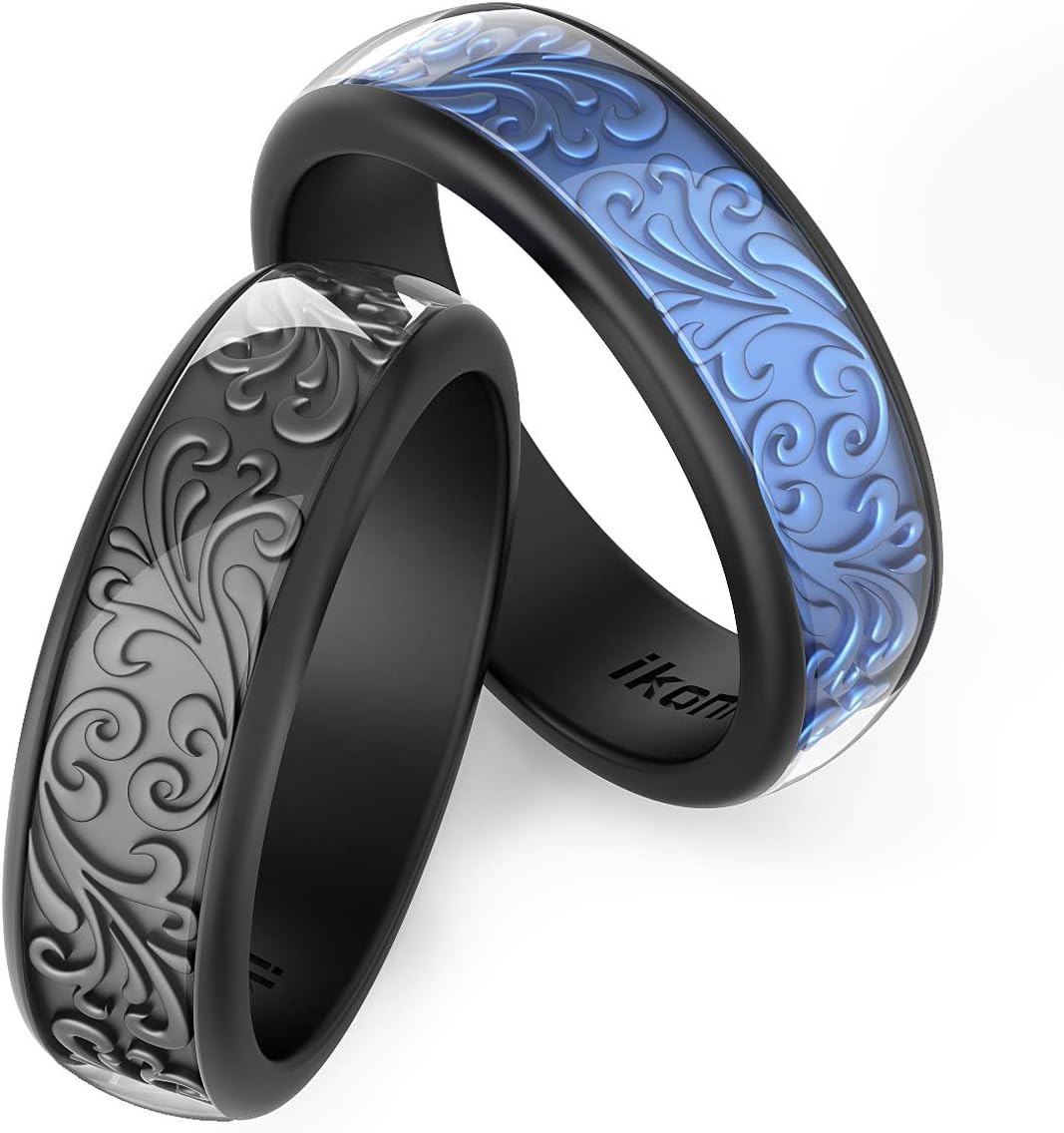 Ikonfitness Silicone Wedding Ring, Two Piece Rubber Wedding Ring with Unique 3D