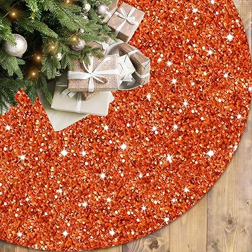 FOTSHARER Orange Tree Skirt Velvet Halloween Tree Skirts 36 Inches Mermaid Sequin Christmas Tree Floor Skirt for 4FT Xmas Trees Autumn Vintage Tree Skirt Mat for Thanksgiving Home Party Decorations