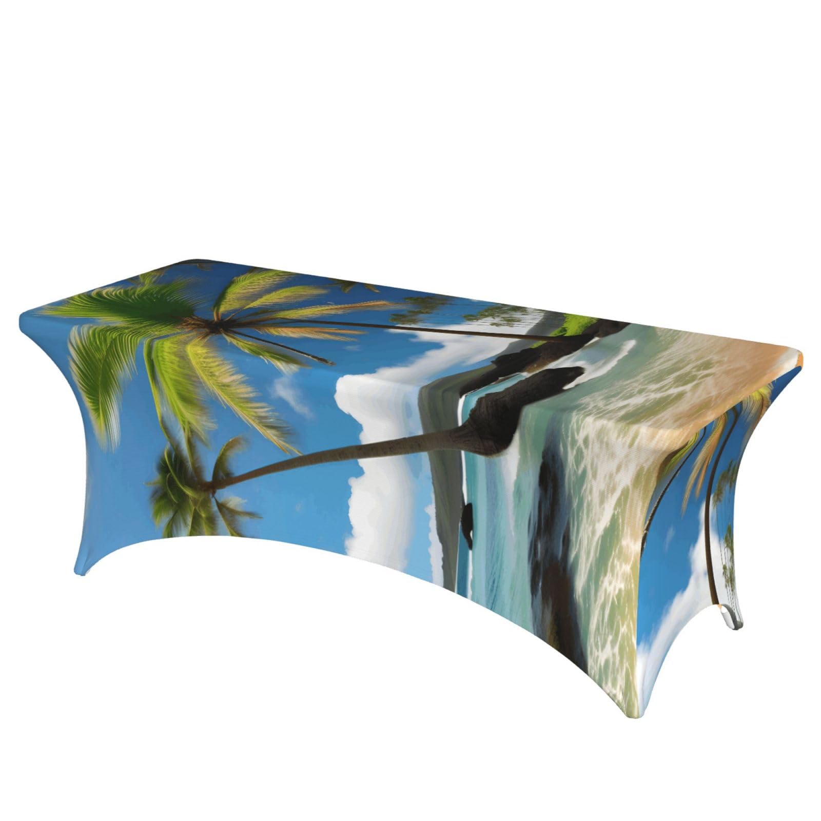 NImongt Tropical Palm Tree Hawaii Beach Print Elastic Rectangular Tablecloth Holidays Family Banquet Wedding Party Table Cover