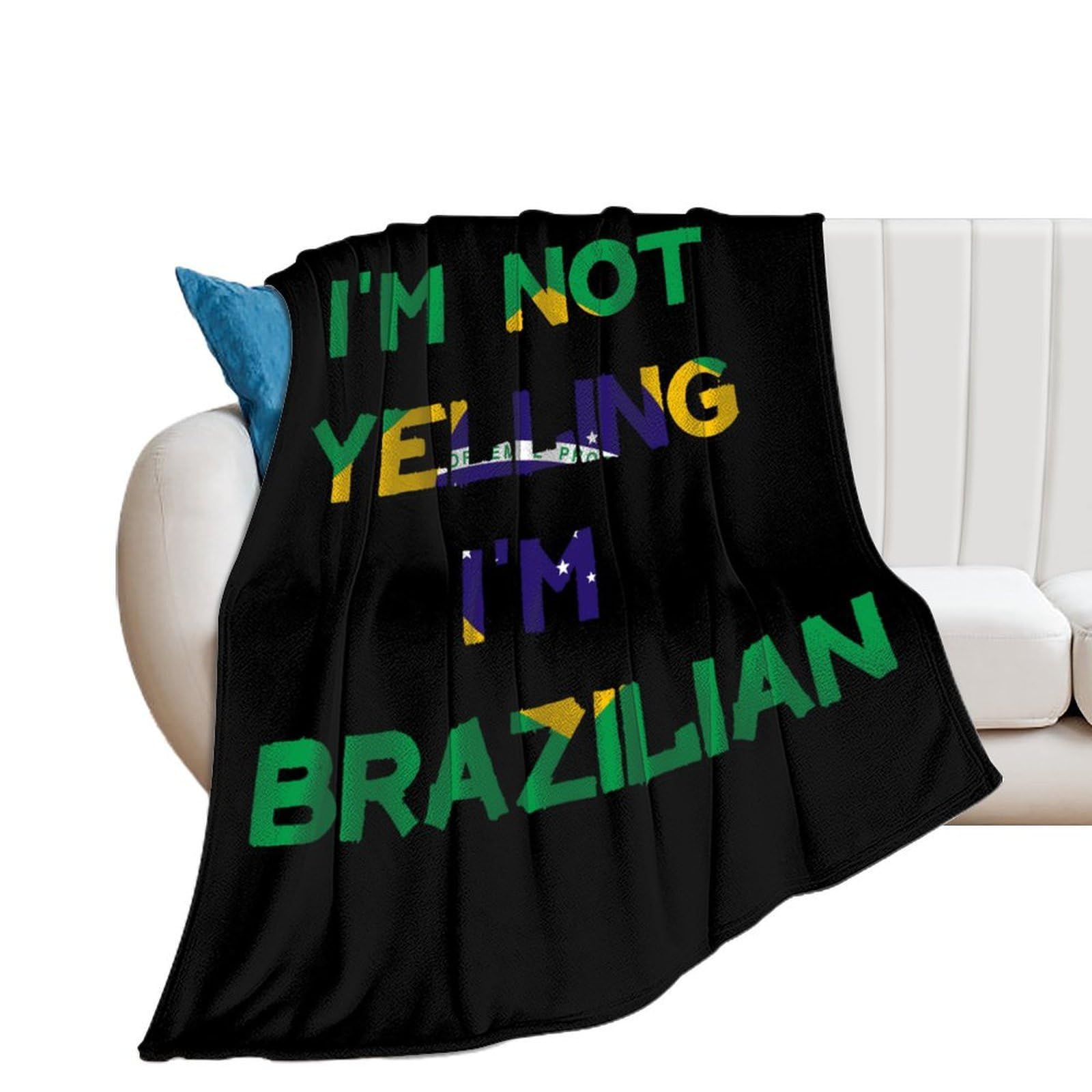Nclqvjxzkhw Men's Style I'm Not Yelling I'm Brazilian Brazil Flannel Blanket Soft Throw Blankets Bed Couch Sofa Travel