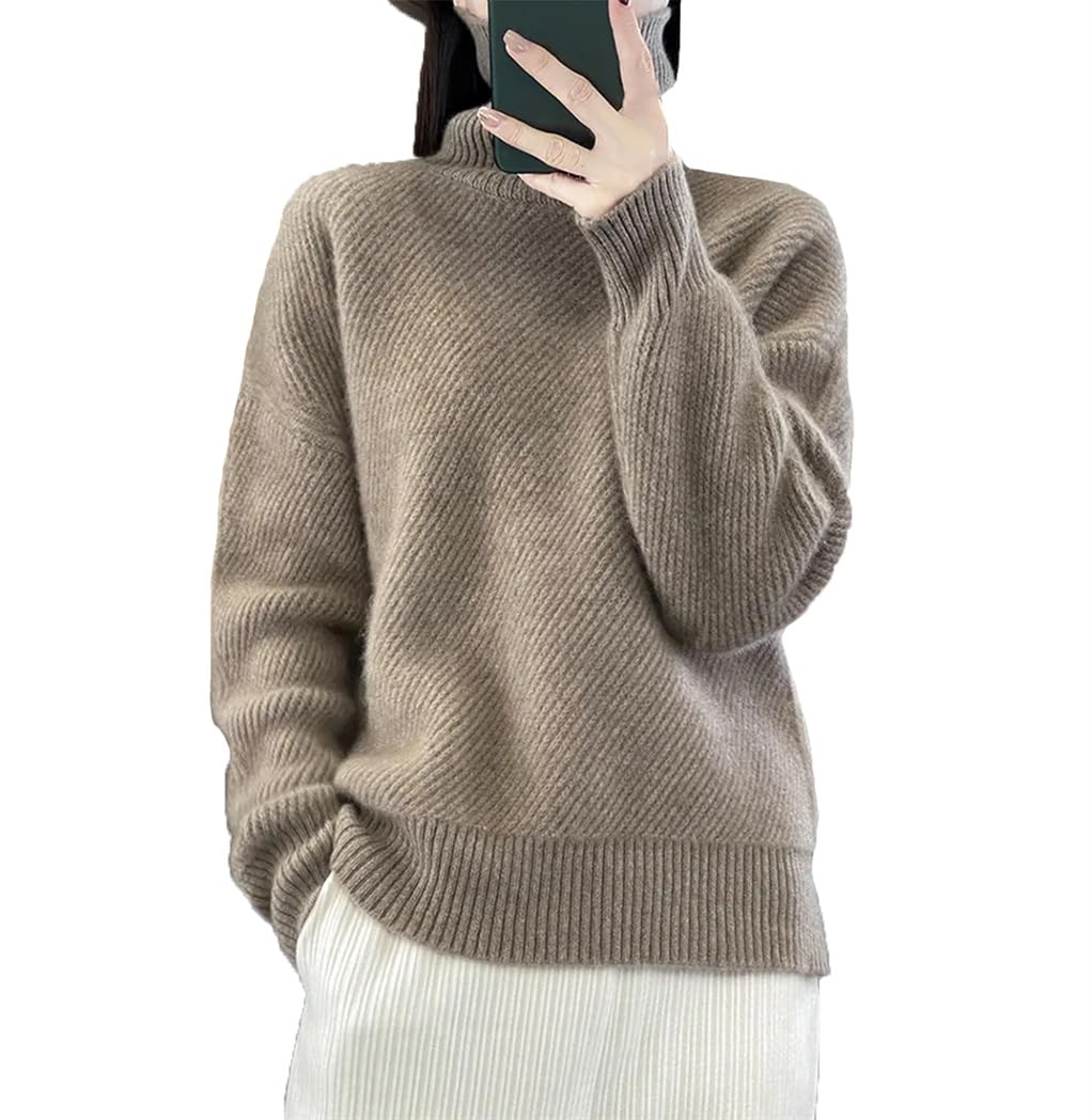 Pull à col roulé et manches longues en laine pour femme