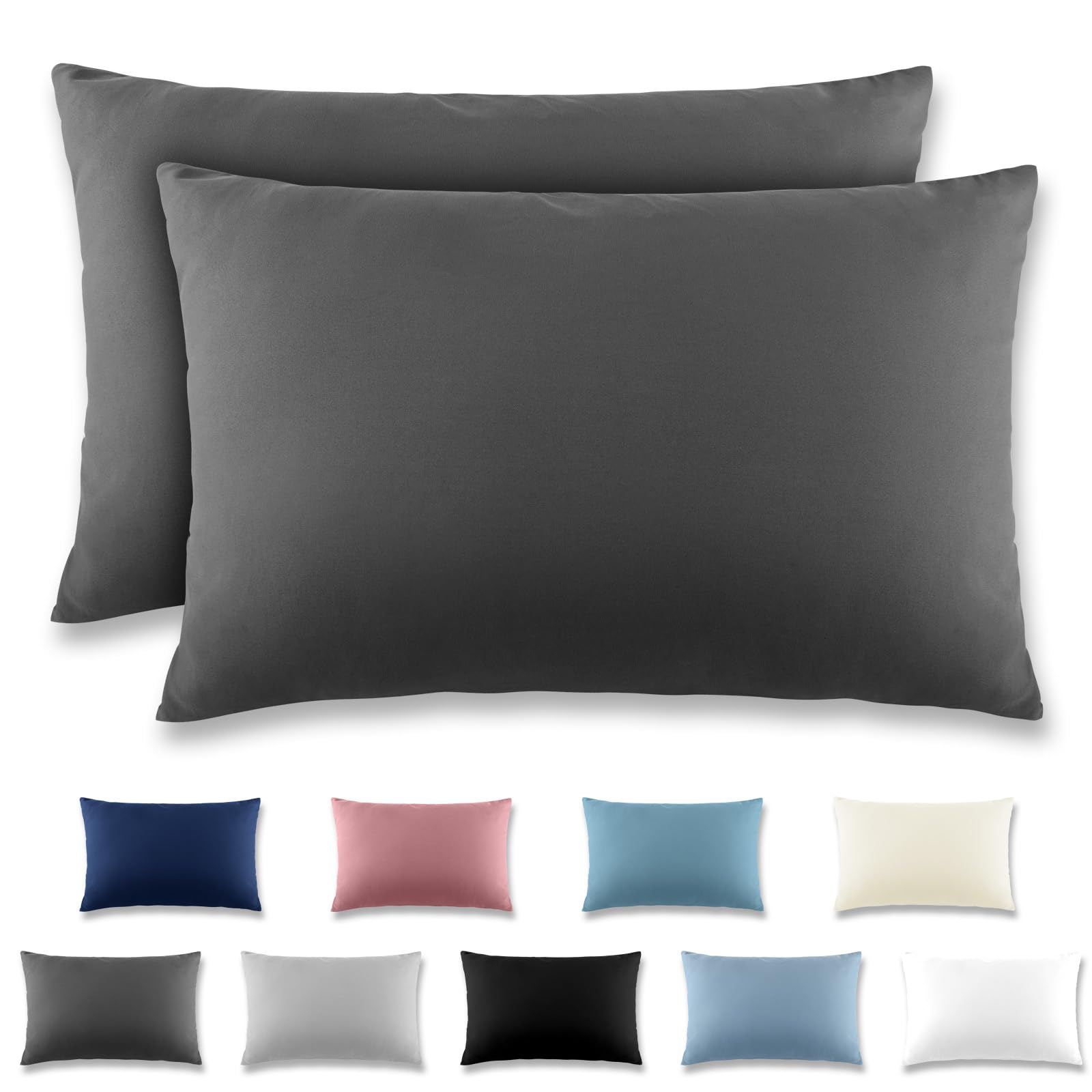 REDKEY Pillow Case - Set of 2 Pillowcases 40 x 60 cm, with Hidden Zipper, Breathable Soft Anti-Wrinkle Microfiber - Dark Grey