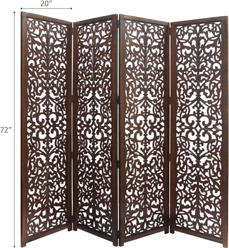 Image of Classic Wood and Craft Wooden Room Divider Partition for Living Room, Privacy Partition, Partition Wall, Divider for Makeup Studio /Office (4 Panels - Withoout Legs, Full Intricate Frame)