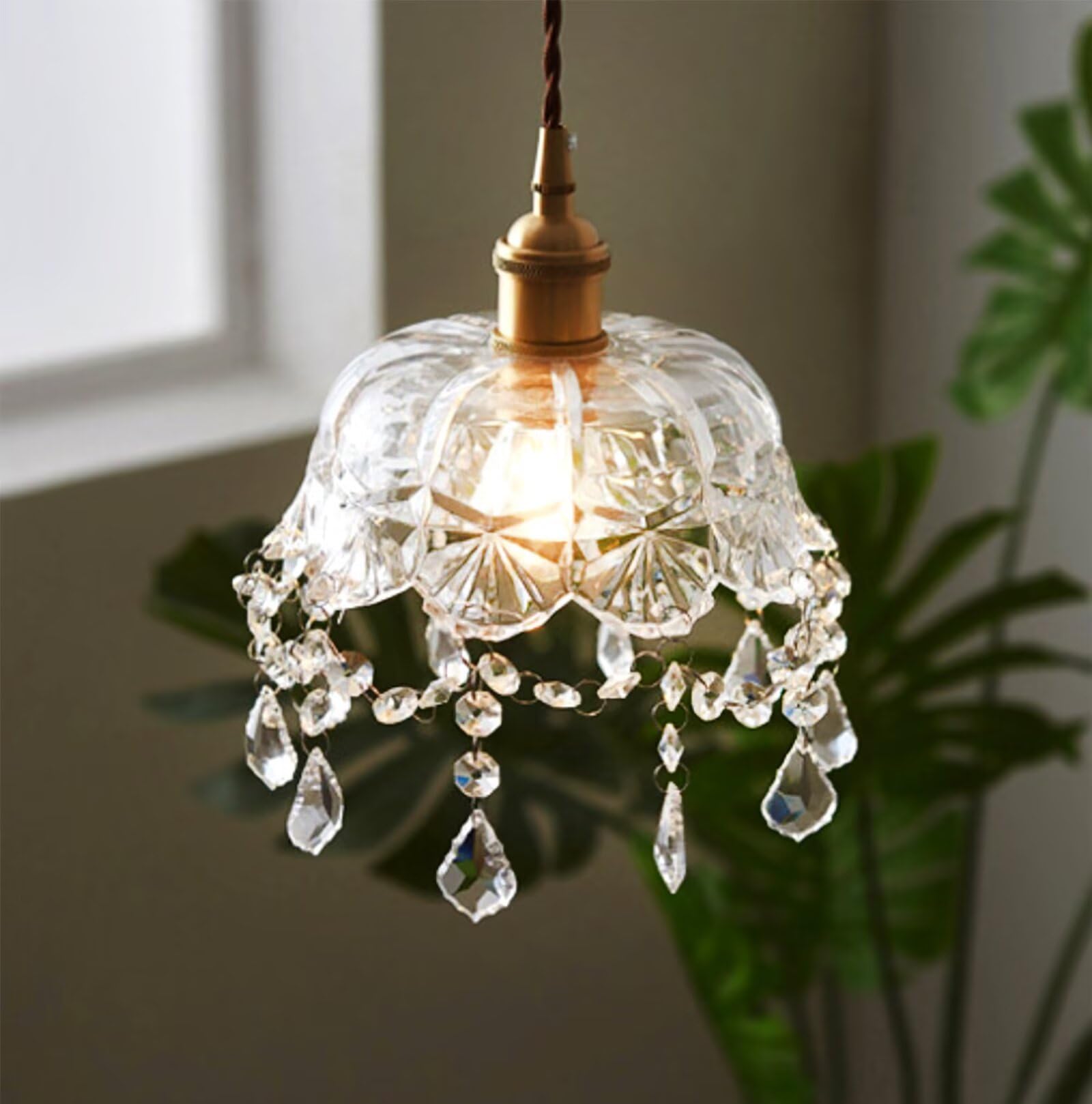 GUANSHAN Glass Pendant Light Crystal Pendant Lampshade Ceiling Light Chandelier Ceiling Lamp Bedside Lamp Decoration Chandelier for Bedroom, Corridor, Dining Room, Porch