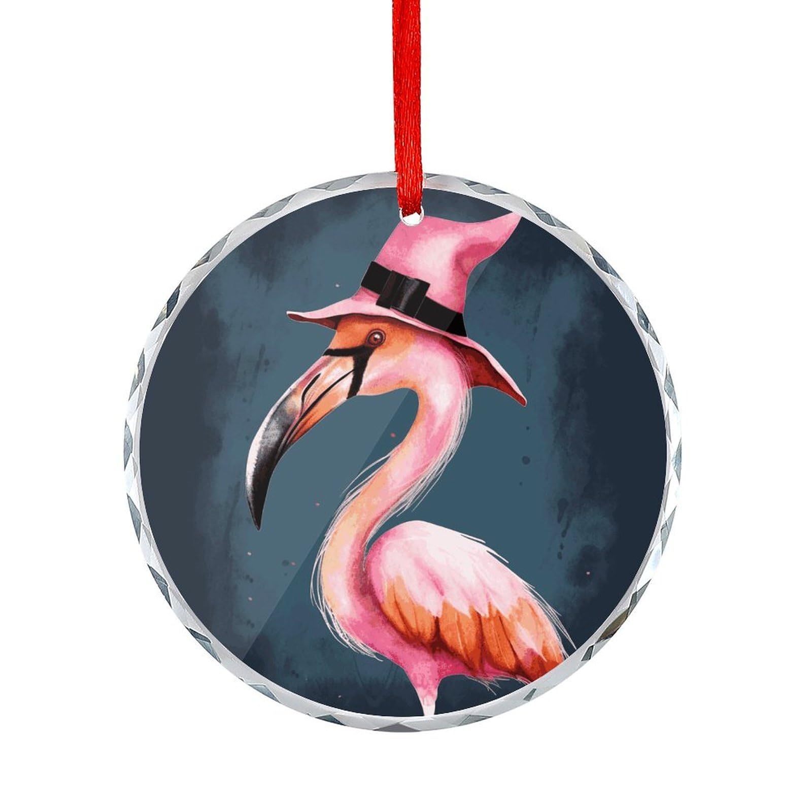 Btcowzrv Style Halloween Flamingo Witch Hat Round Ornament Hanging Pendant Decor
