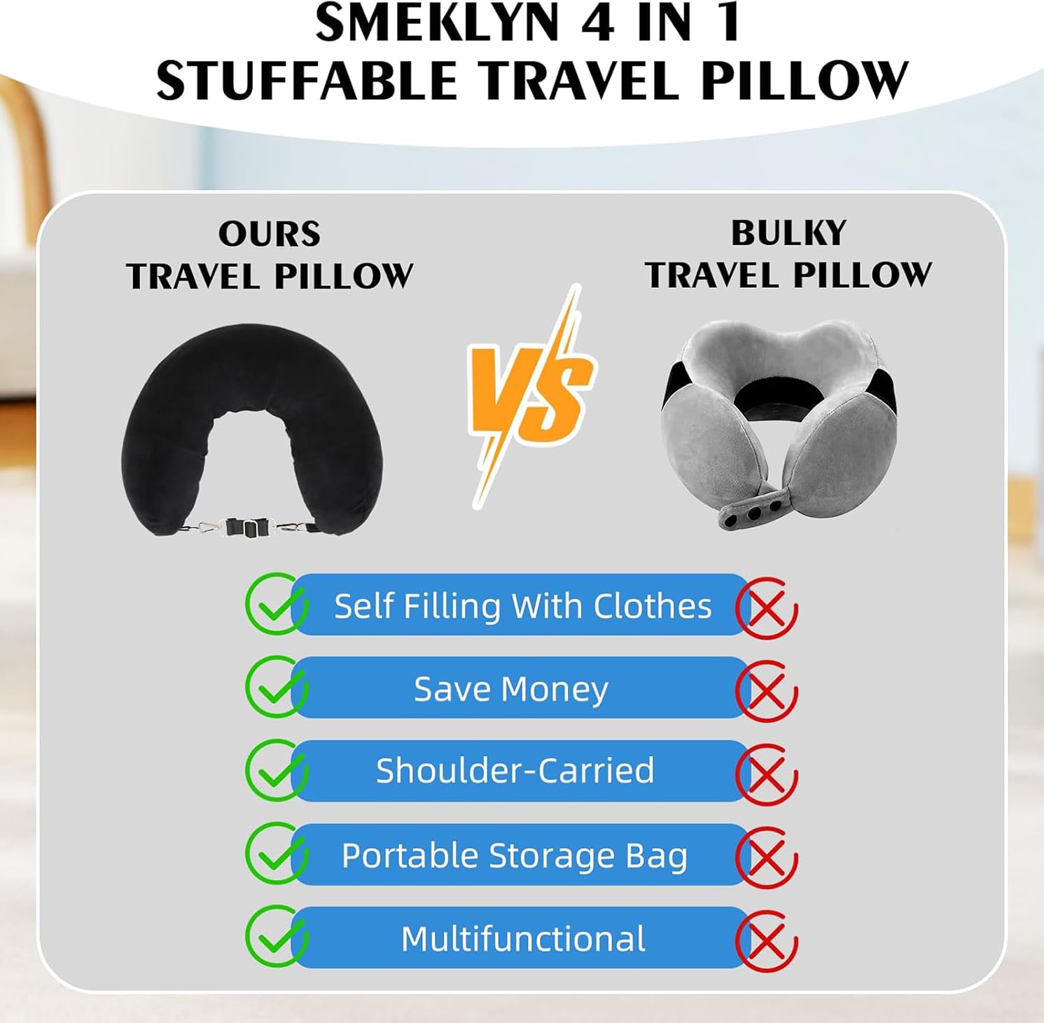 EPROICKS Coussin Tour De Cou Voyage Avion, Oreiller De Voyage Peut Plier, Réglable Cale Nuque