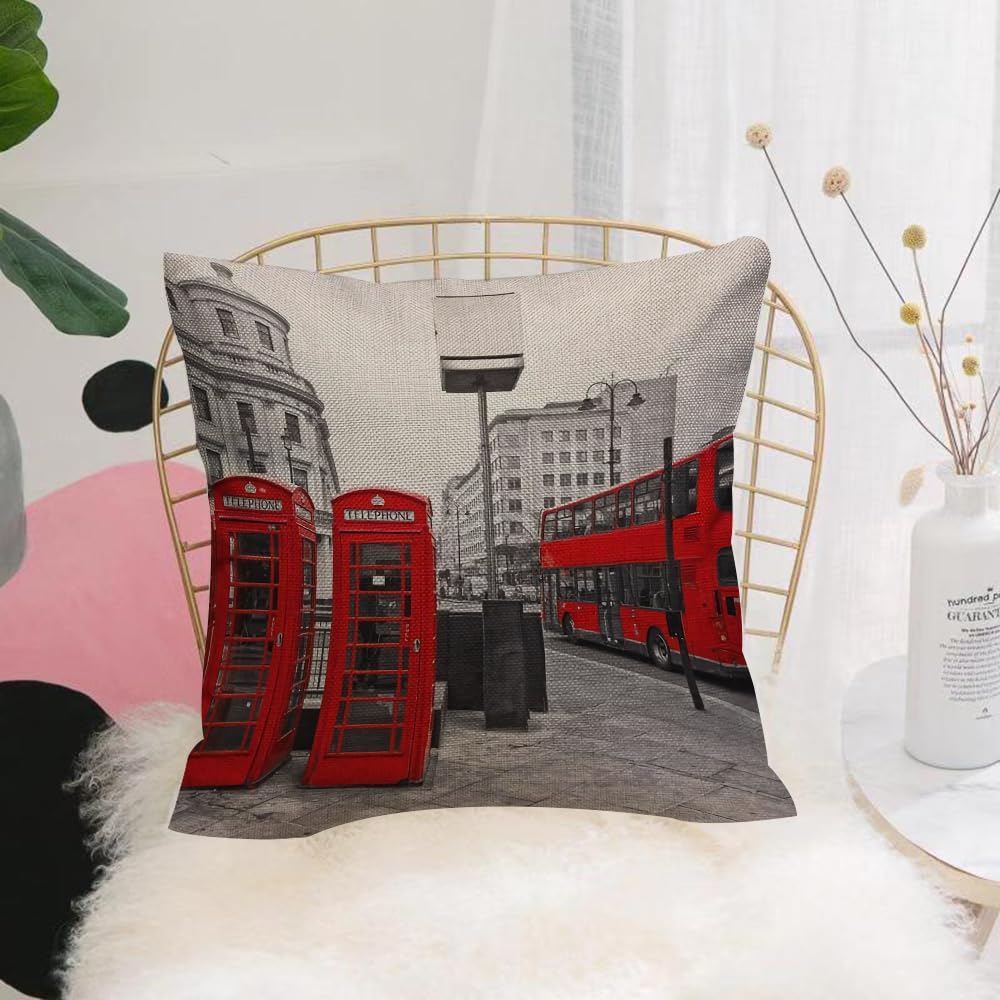 HYOSXW Cushion Cover,Throw Pillow Case Home Decorative for Living Room Bedroom Sofa Chair 16X16 Inch,red phone booth and red bus in motion. London,Pillowcase 40X40cm
