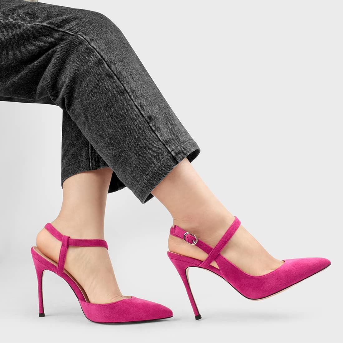 COLETER Women's Slingback Pumps 4IN Buckle Ankle Strap Sandals Closed Pointed Toe Office Work Wedding Shoes - Image 3