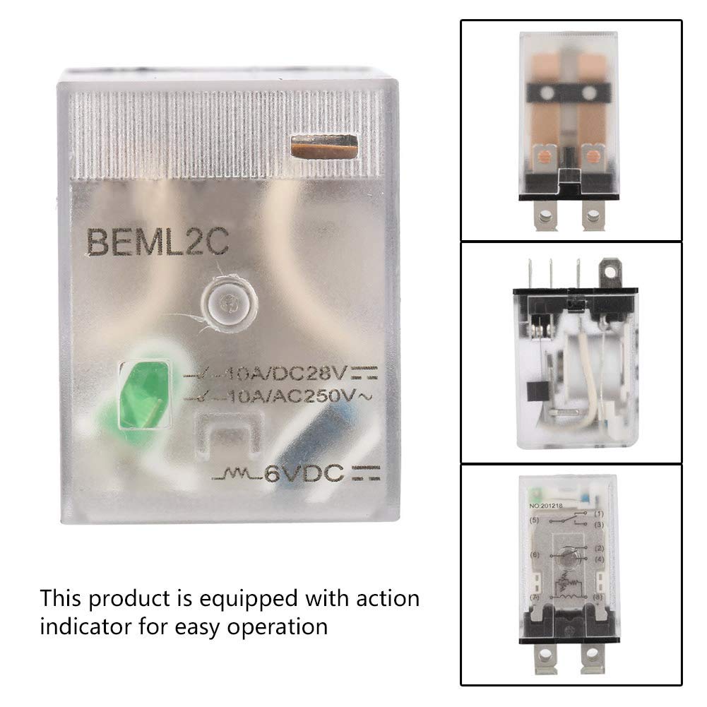 Produktbild von Jeffergarden BEML2C Relais 8 Pins – 10 A / 250 V, Silberkontakte, 6 VDC Spule, Mit Grüner LED-Anzeige