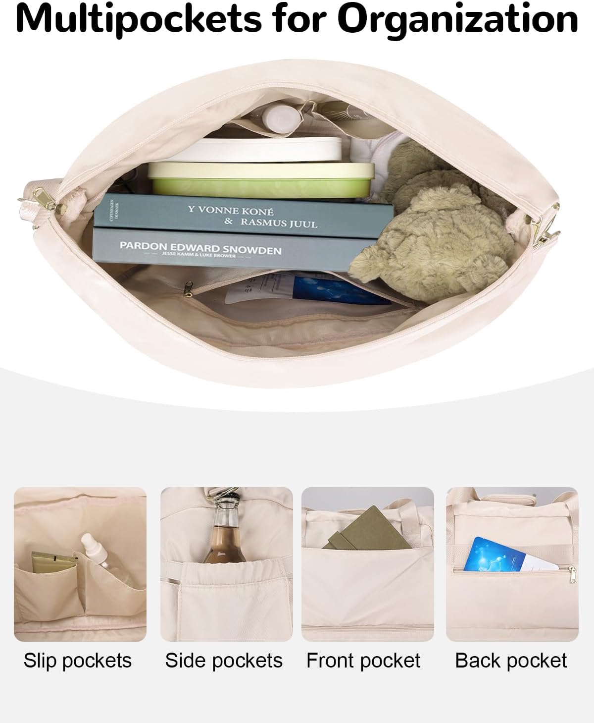 32L Travel Carry On Duffel Bag with Toiletry Bag for Women, Large Weekender Bag with Shoe Pocket, White - Image 4