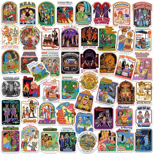Steven Rhodes Twisted Humor 50ct Vinyl Large Deluxe Stickers Variety Pack – Retro Satire & Vintage Parody Designs for Laptop, Water Bottle, Scrapbooking, Tablet, Indoor/Outdoor
