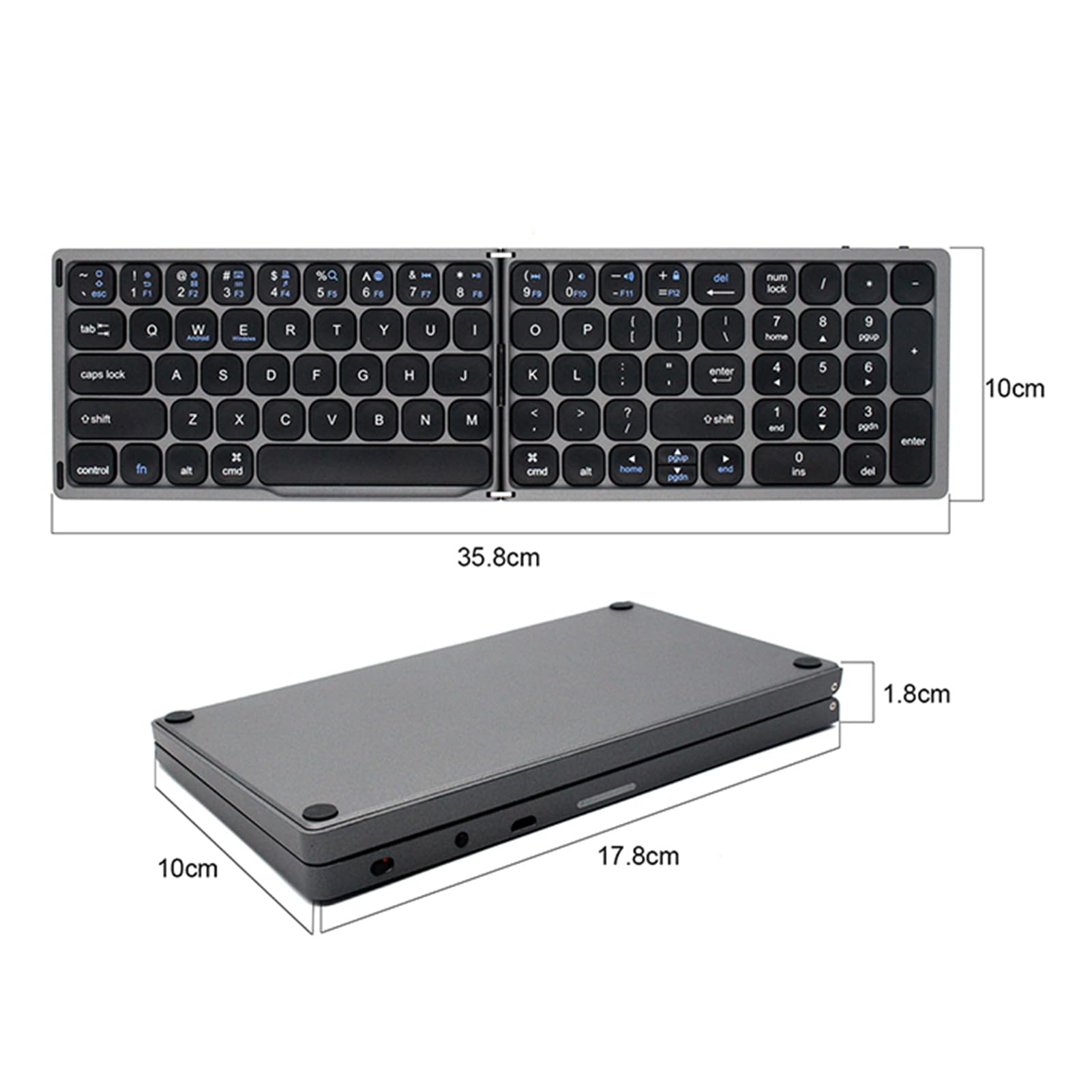 Tastiera Wireless Pieghevole, Tastiera BT con Tastierino Numerico, /iOS/, Grigia, Ultrasottile, Ricaricabile, Portatile per Viaggi in Ufficio, Tastiera Wireless
