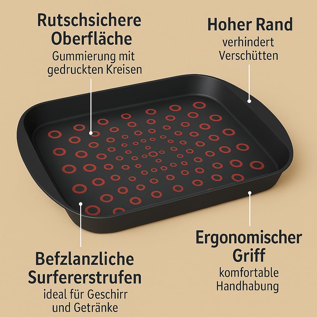 Serviertablett Antirutsch Oben und unten - Rechteckig - Grip Gummi Oberfläche - rutschfestes Kunststoff Servierplatte Gastronomie, Restaurant, Pub Bar für Getränke - 12 Stück