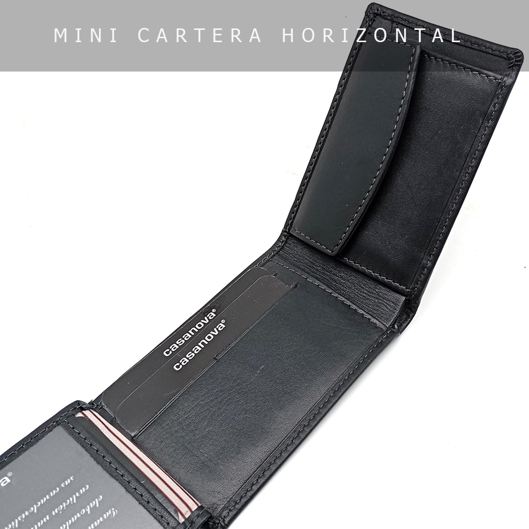 Mini Cartera Hombre Piel Americana CON Monedero - RFID - 1007 Negro