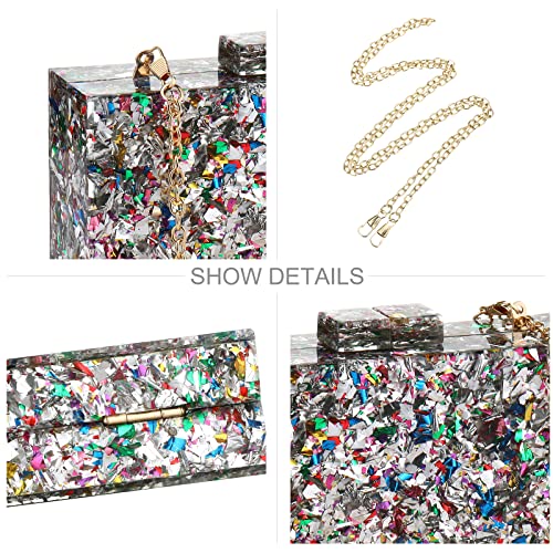 Image of Gets Acrylic Purses and Handbags for Women Multicolor Perspex Geometric Patterns Box Clutch Banquet Evening Crossbody Handbag