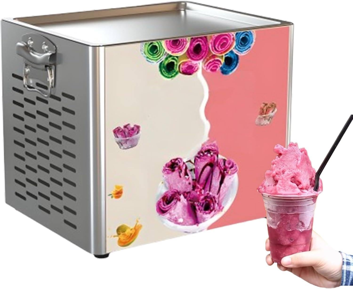 FJYAWEN Rolled Ice Cream Maker with 2 Spatulas, Fast Cooling Fried Ice Cream Maker, Cool down to -15°c Within 90 Seconds, Touch Control Ice Cream Roll Machine