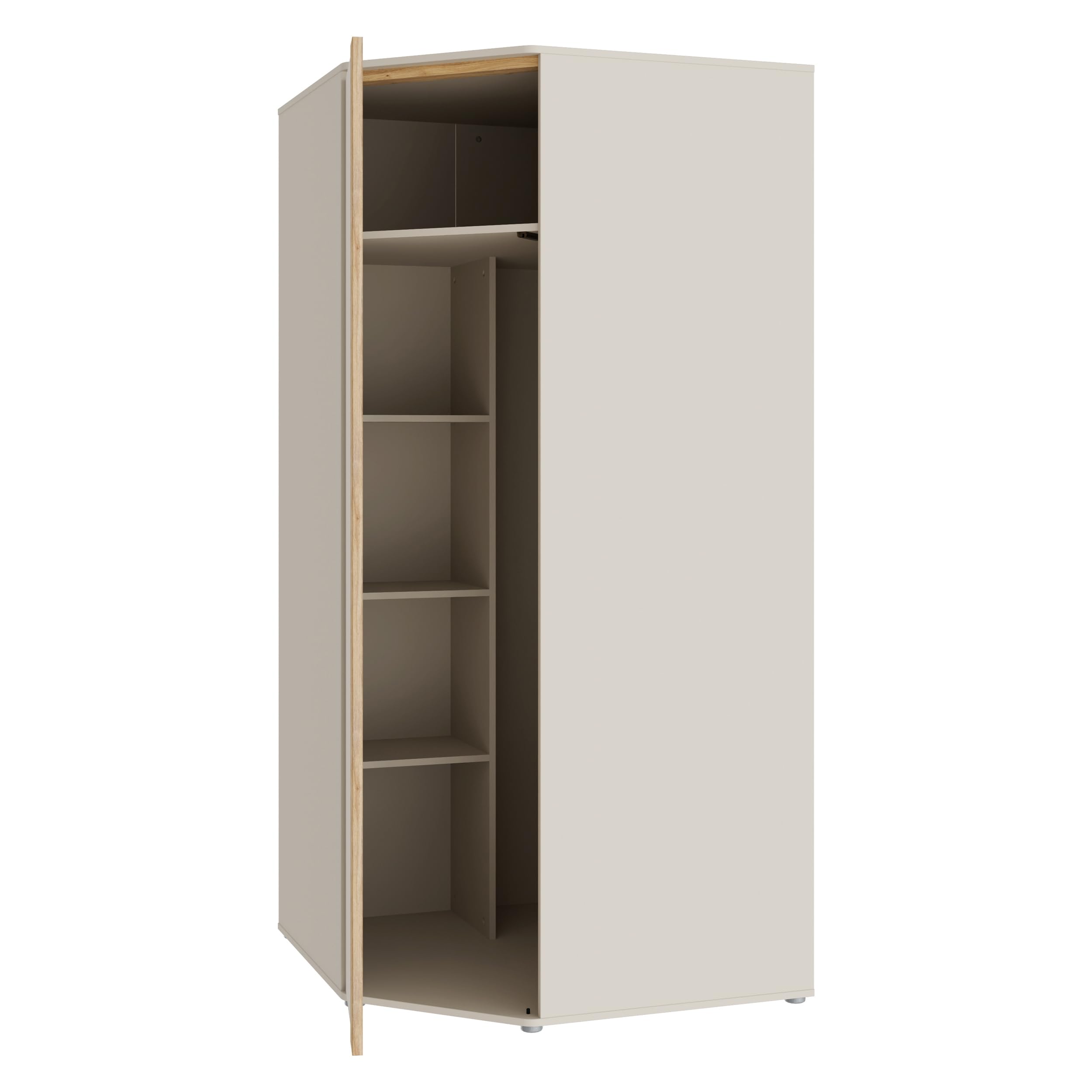 Forte WEXLIN - Armadio angolare 90 95, moderno con porta armadio, camera dei bambini e dei ragazzi, cashmere, beige, decorazione in legno di quercia, 92,2 cm di larghezza x 193,7 cm di altezza x 92,2