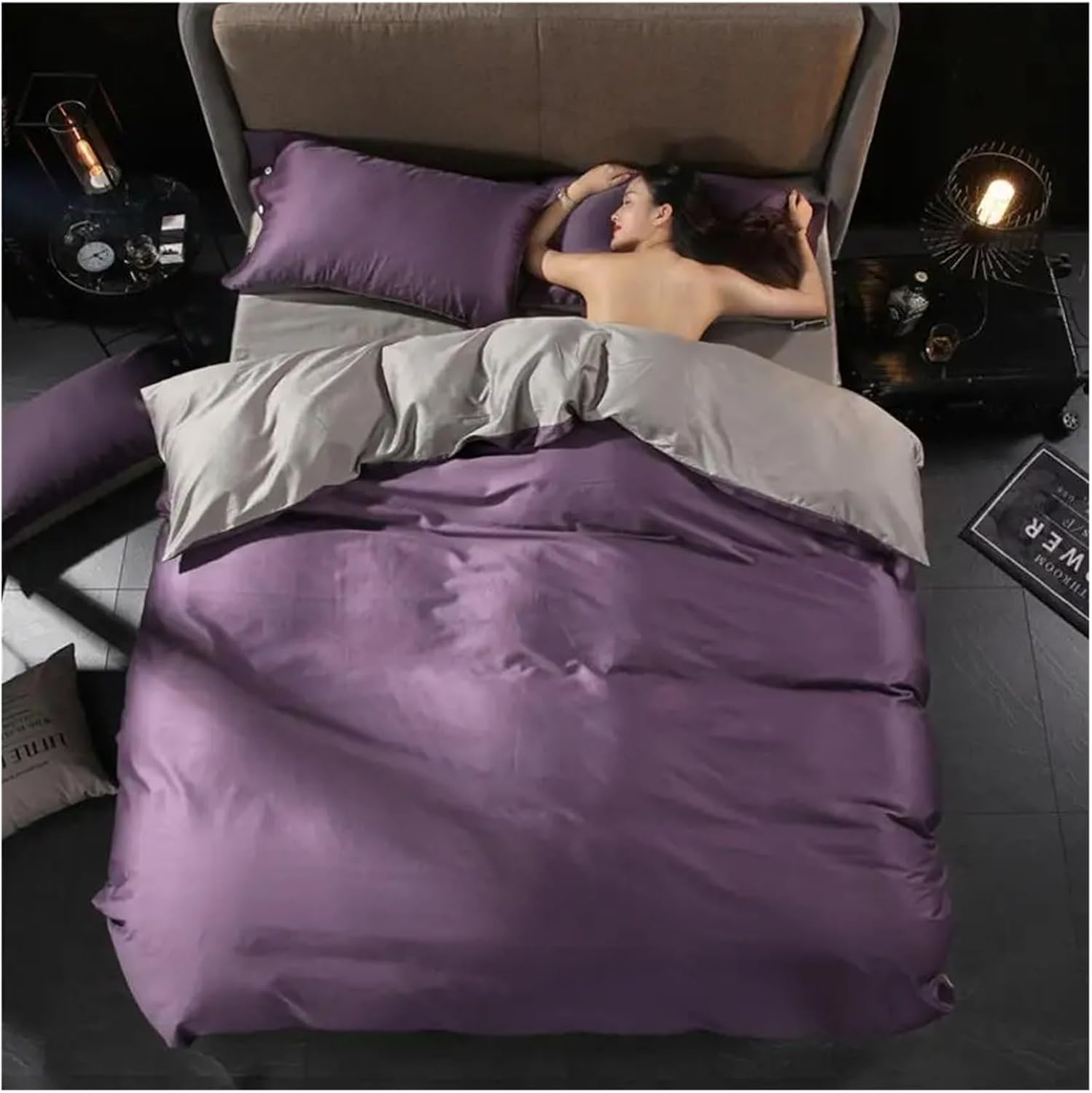 Navy Blue Cotton Home Duvet Cover Bed Sheet Pillowcase Mattress Cover 4pcs Solid Color Bedspread Bedding Set Luxury,Bed