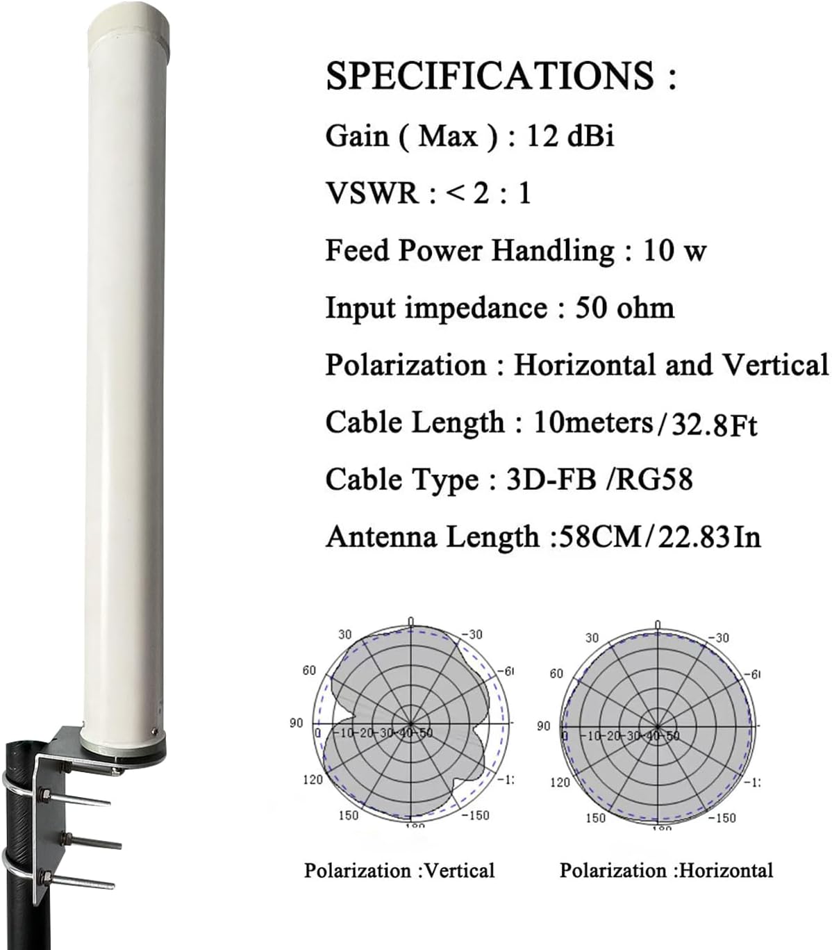 5G 4G LTE Antenna Omni-Directional Outdoor Wide-Band, Long Range, 698-3800MHz 12dBi for Verizon, AT&T, T-Mobile Router, Cell Signal Booster, Cell Phone, Includes TS9 & SMA Connector