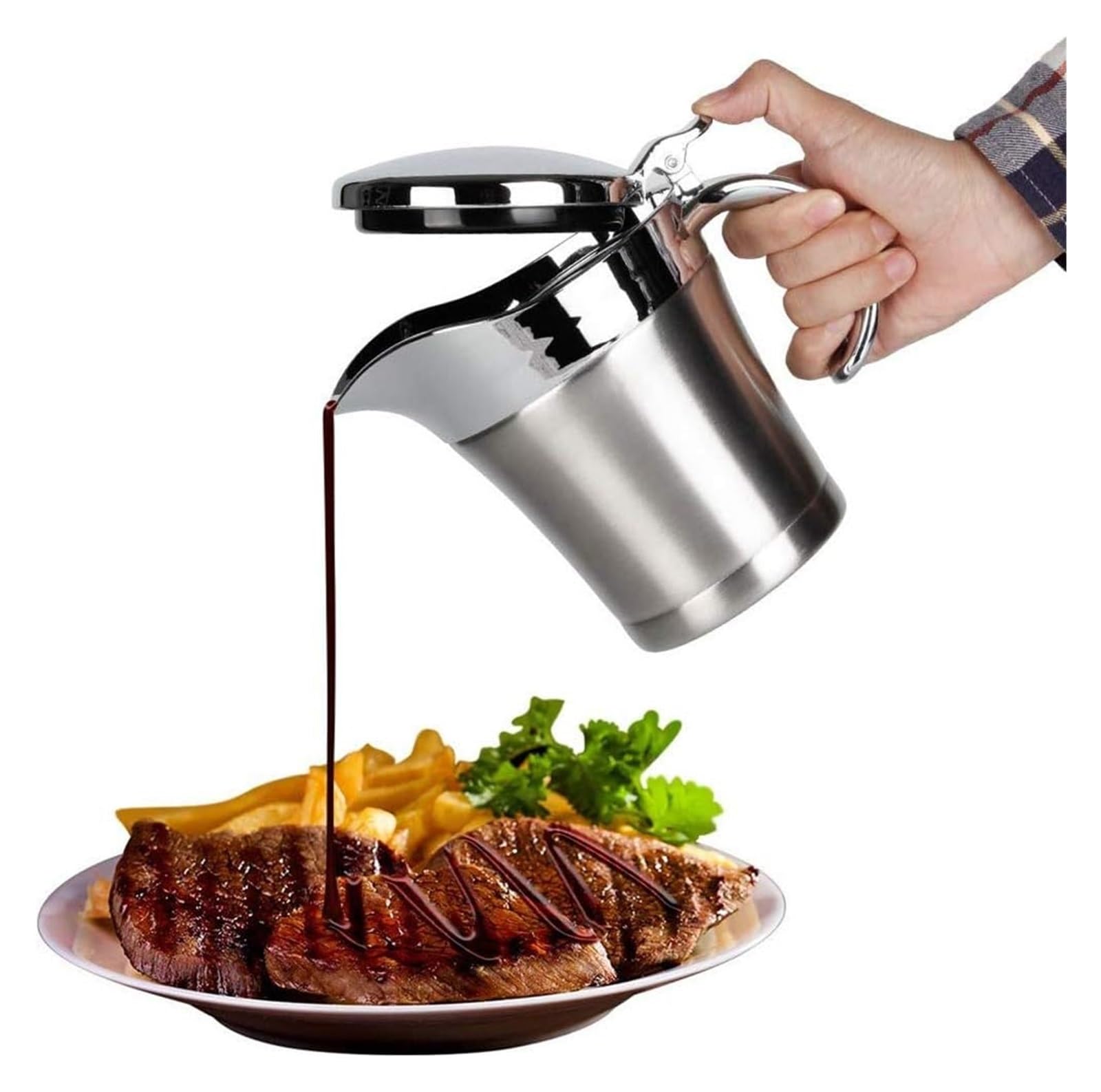 Doppelt isolierte Sauciere mit Klappdeckel – hält Saucen warm, ideal zum Essen und Unterhaltung