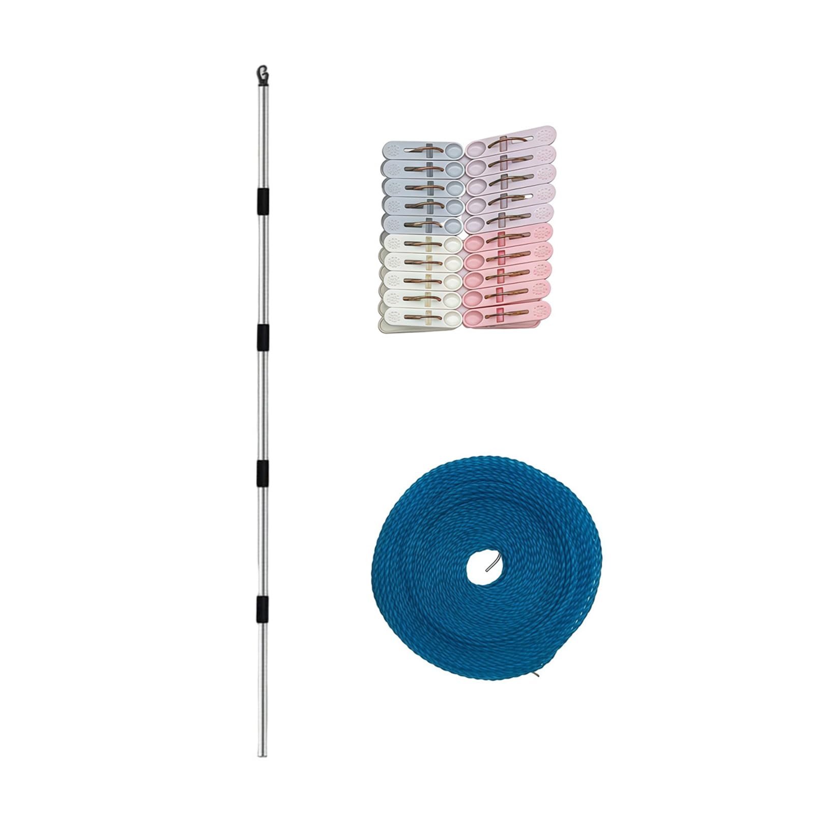 Kaeltsyn Laundry Line Stainless Steel Clothesline Stand for Windproof Outdoor Drying with 10m Rope 20 Clips Stand