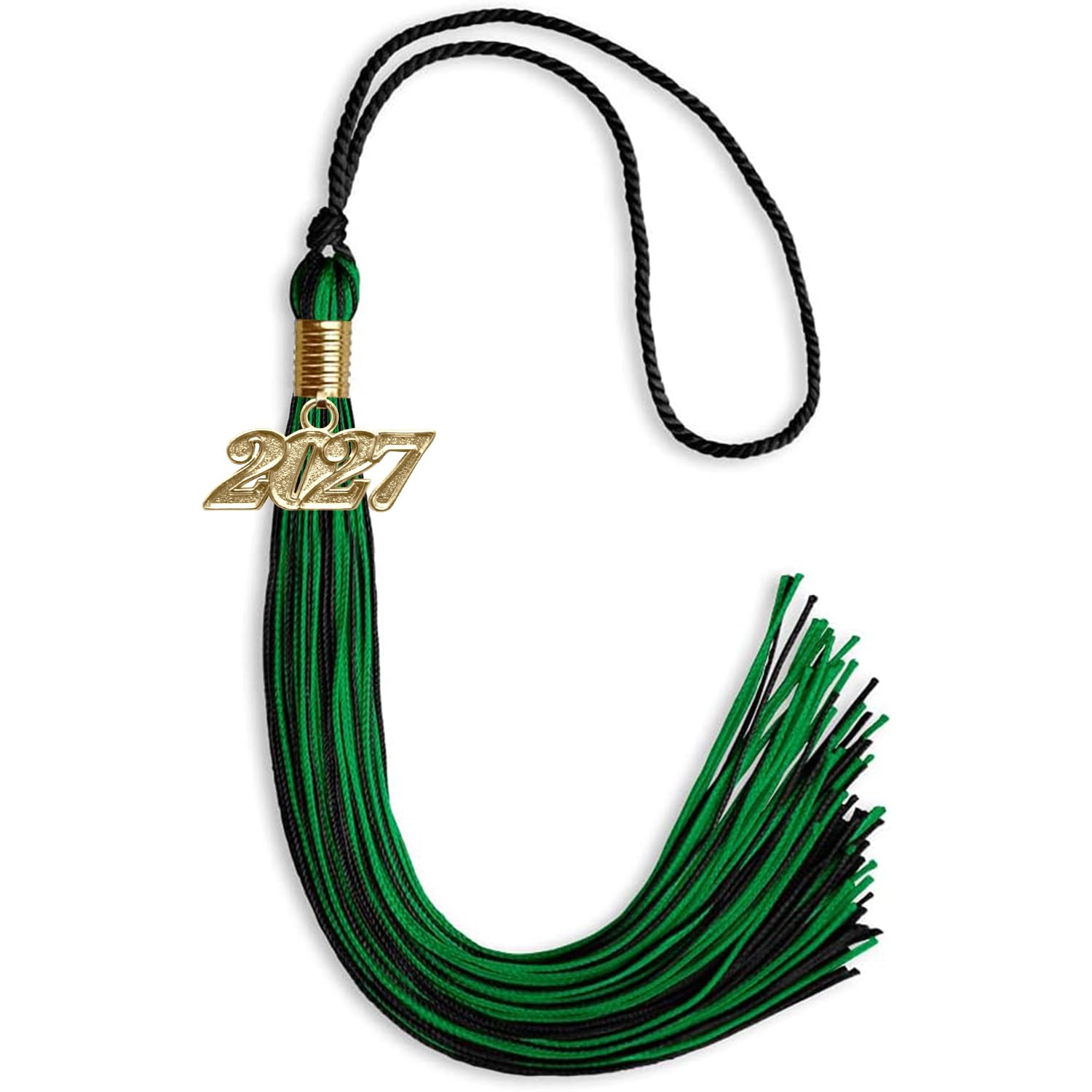 Endea Graduation Mixed Double Color Tassel with Gold Date Drop (Black/Green, 2027)