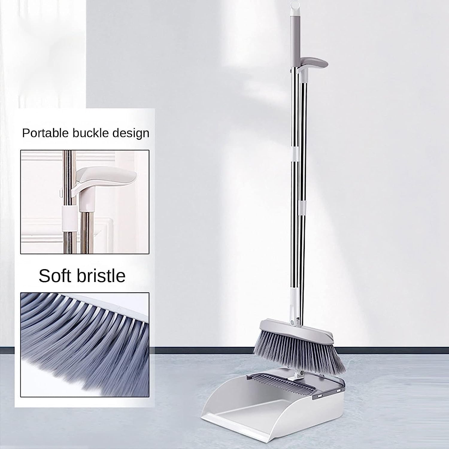 Besen- und Kehrschaufel-Set, multifunktionales, aufrechtes Besen- und Kehrschaufel-Set mit langem Griff, einfaches Kehren und einfache Montage, ideal for den Einsatz in der Küche, im Büro, in der Lobb
