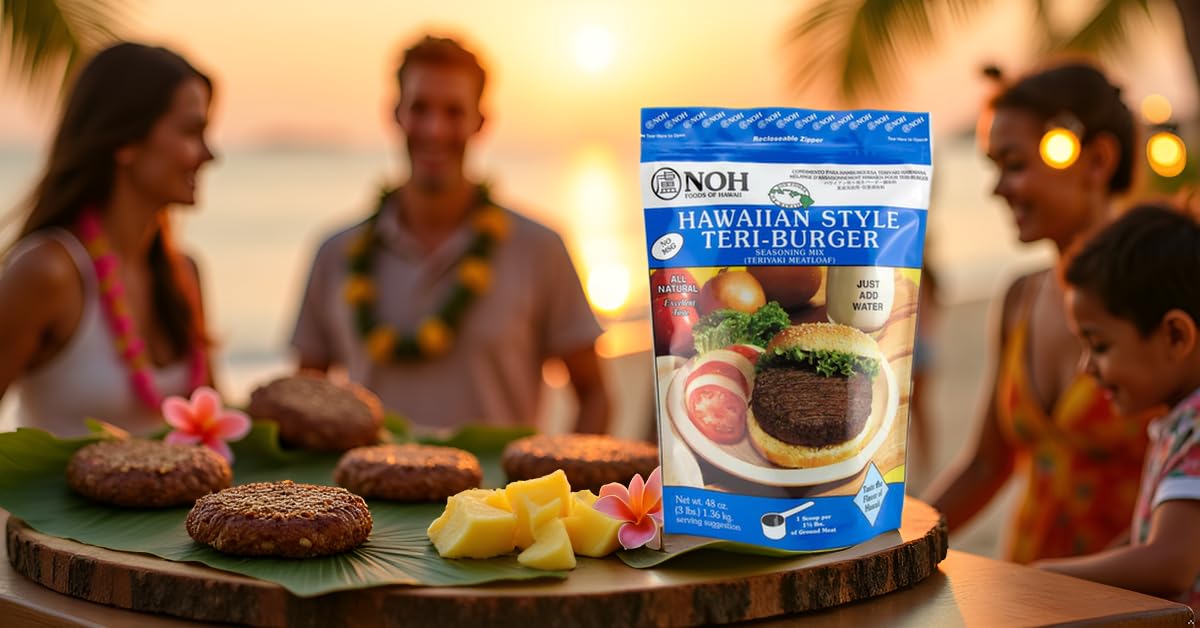 NOH Foods Hawaiian-Style Teri-Burger Seasoning Mix - 48oz (3lb) Recloseable Bag | Authentic Teriyaki, No MSG | Effortless Gourmet for Busy Families & Food Service - Just Add Water