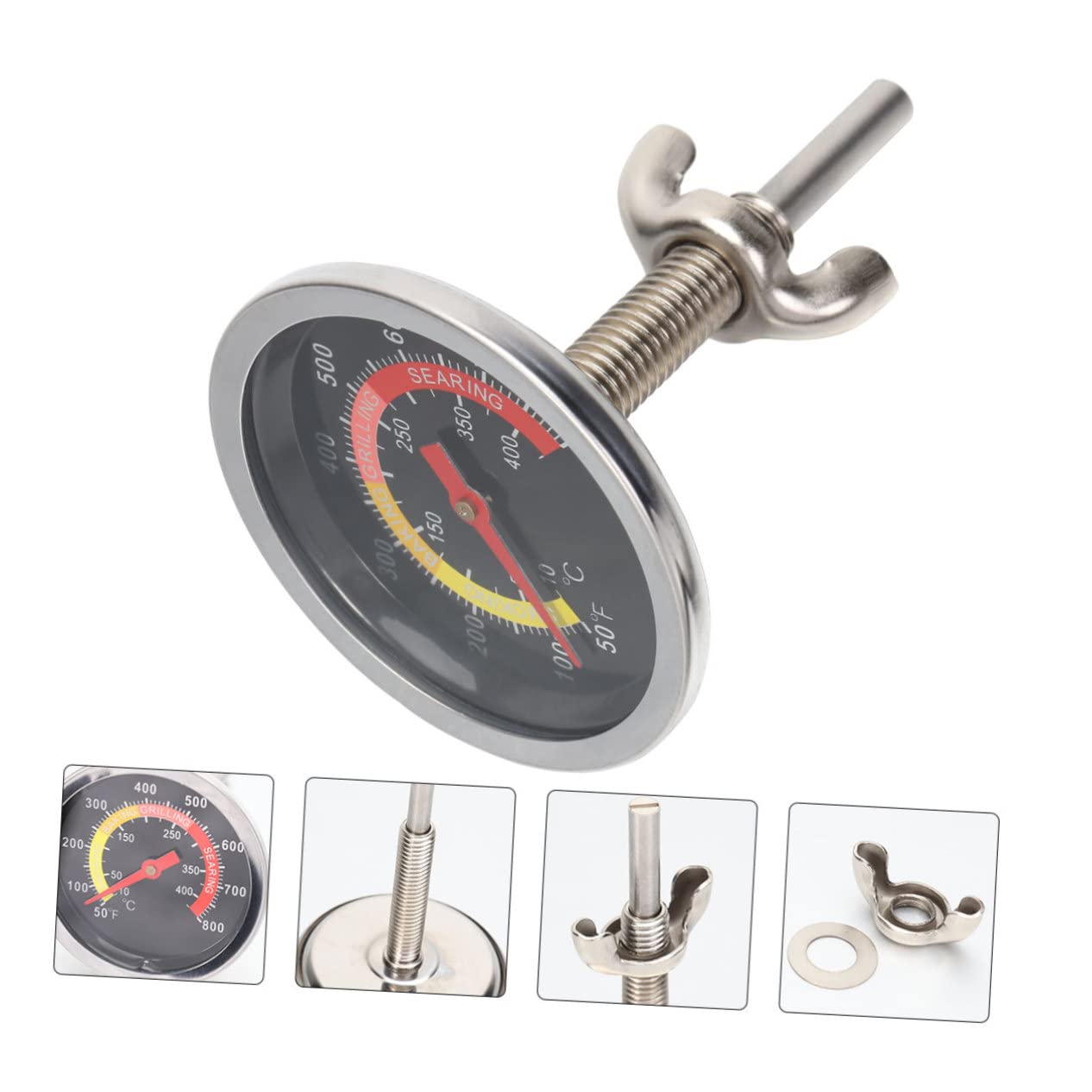 SOLUSTRE 1Pc Stainless Steel Kitchen Thermometer BBQ Oven Temperature Gauge for Accurate Cooking for Home Chefs and Grilling Enthusiasts Easy to Read Dial Lightweight