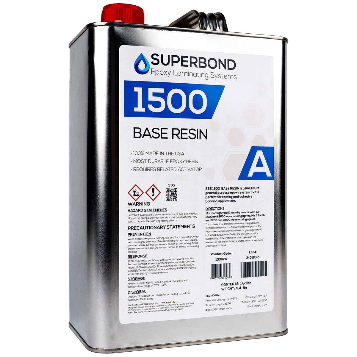 Superbond Laminating Epoxy 1500 Base Resin Gallon for Fiberglass Lamination, Carbon Fiber, Structural Applications and so Much More