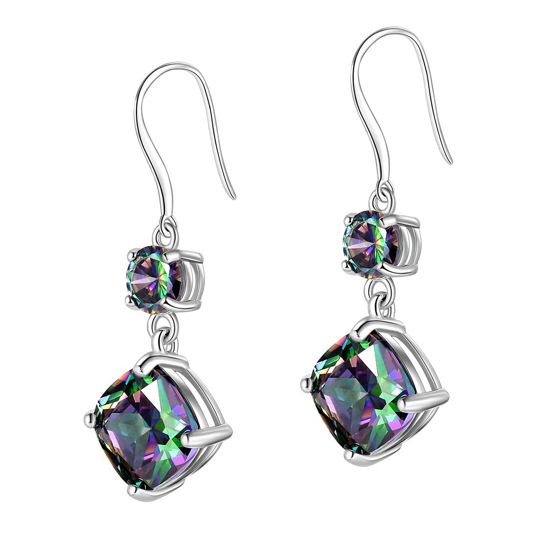 Hipunk 925 Sterling Silver Mystic Fire Topaz Women Necklace/Earrings Crystal Mystic Rainbow Topaz Jewelry Birthday Jewellery