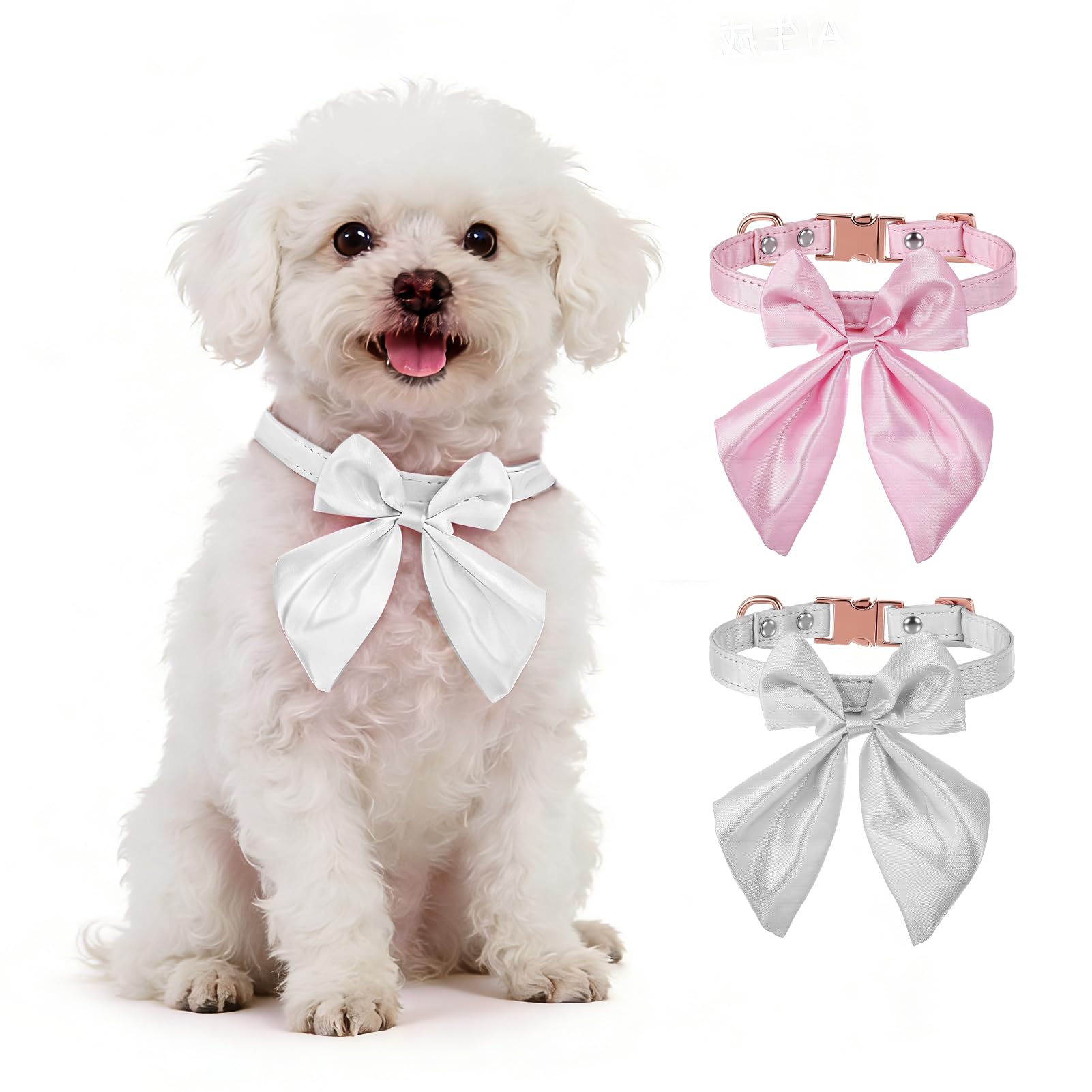 ZESTEFY Adjustable Pet Collar with Bow Tie for Small Medium Dogs and Cats, Alloy Buckle Cute Dog Cat Collar, Kitten Collar with Sliding Bow, Premium Fabric Dog Bowtie Collar Accessories