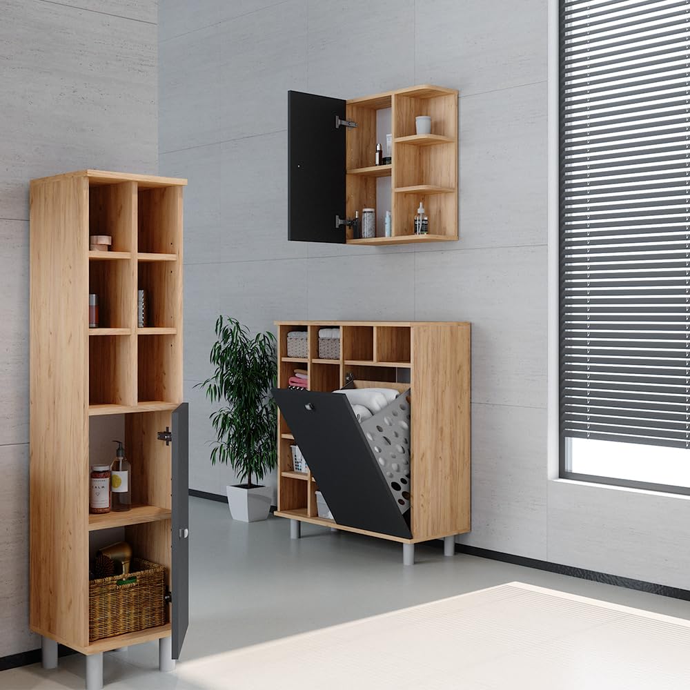 Vicco Armario de baño Fynn, Antracita, 47.2 x 59.2 cm, para Montaje en Pared con estantes Abiertos