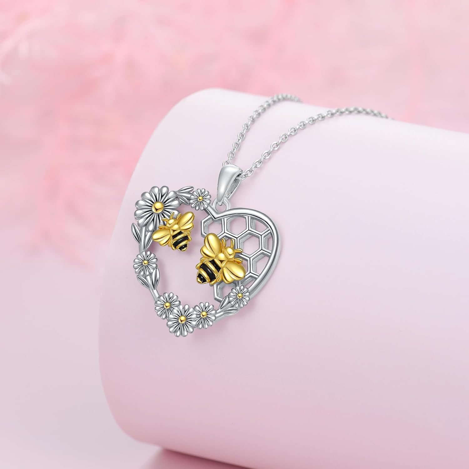 Bee Necklace 925 Sterling Silver Bee Pendant Heart Jewelry Gifts for Women - Image 2