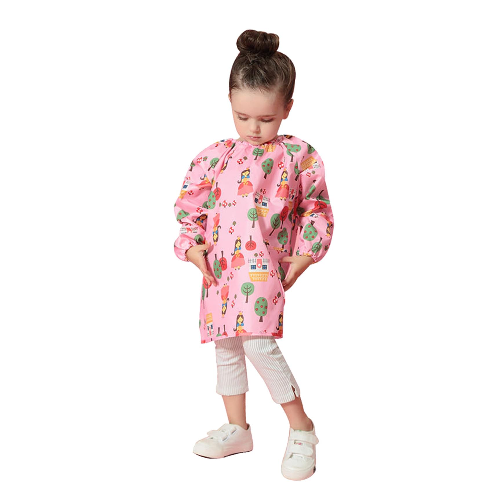 Tablier de Peinture en Polyester pour Garçon et Filles Imperméable Blouse D'artiste Rose Manches Longues, Protection les Taches pour Activités Artistiques et Bricolage