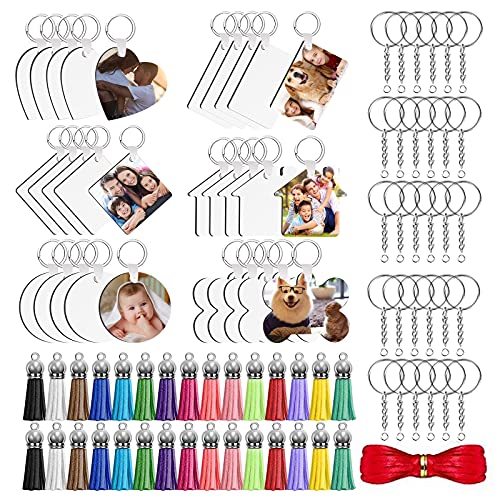 Sublimation Keychain Blanks, Cysincos 121 Pcs Sublimation Blanks Keychain Set with Various Sublimation Blanks, Key Chains, Keychain Rings and Rainbow Tassel for DIY Sublimation Ornaments
