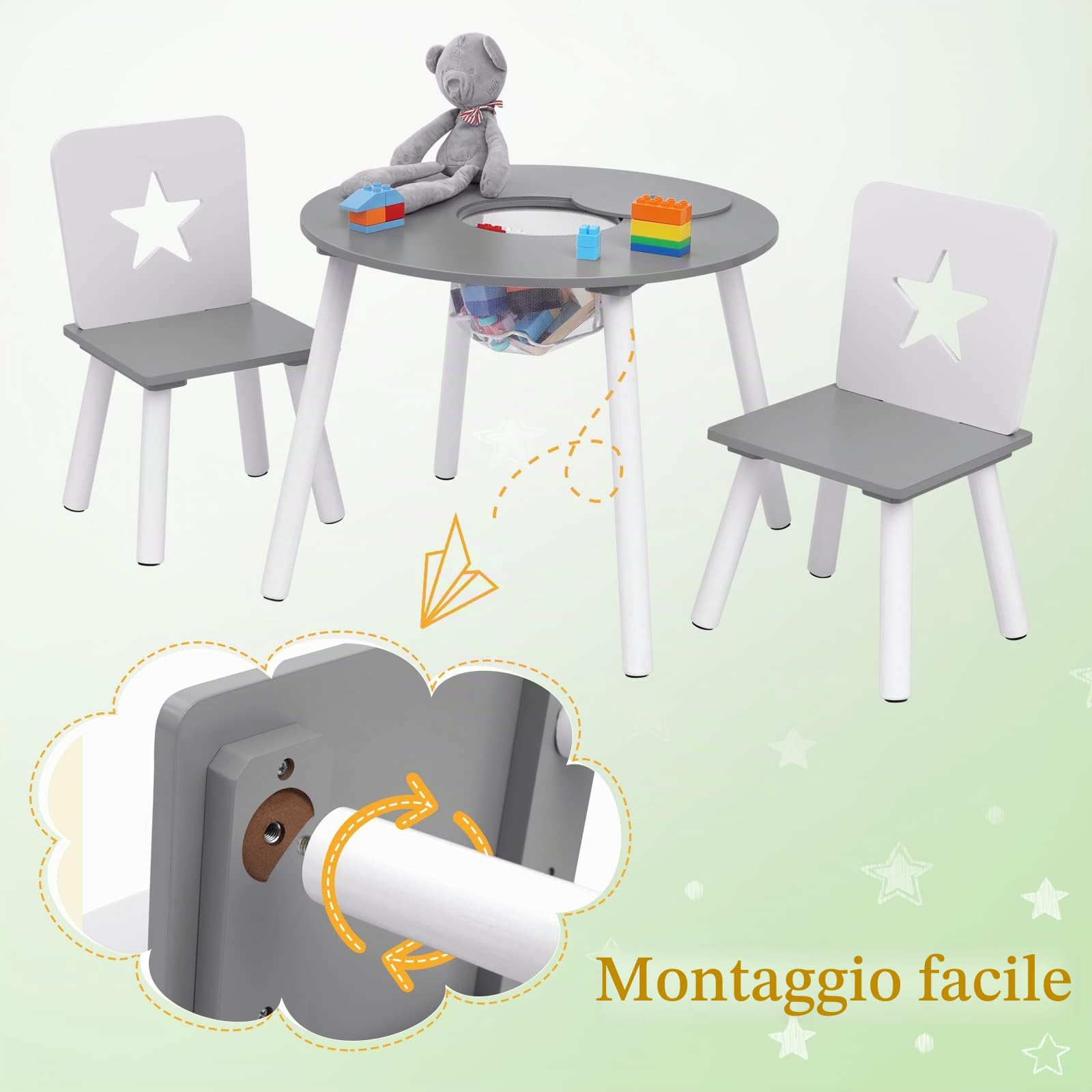 WOLTU Tavolo per Bambini Cameretta Scrivania Bambi Tavolino con 2 Sedie per Soggiorno