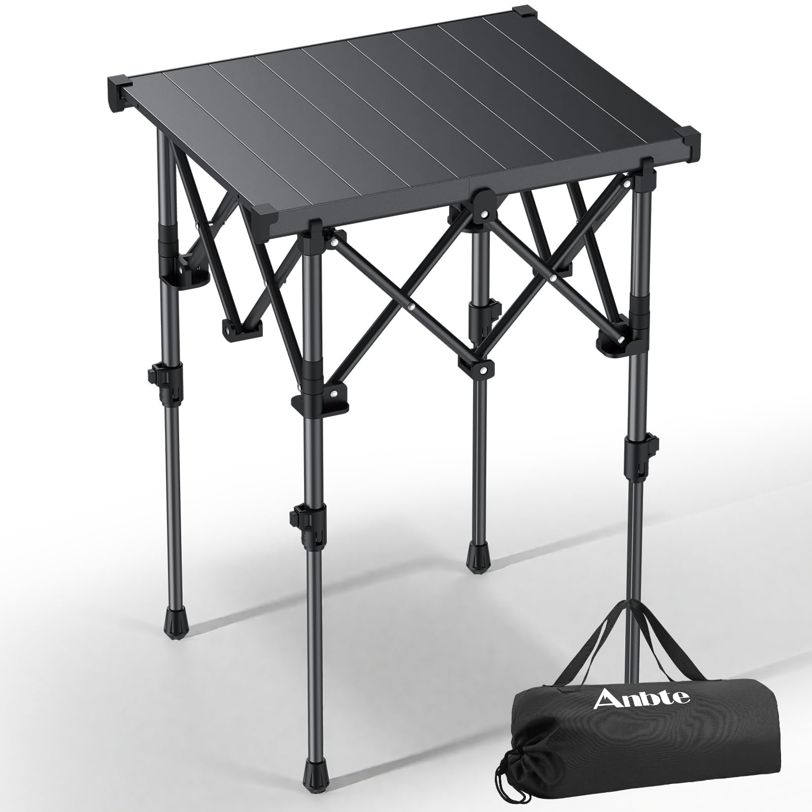 Anbte Mesa de Camping 50.5 x 41 x 44/70 cm,Aluminum Alloy | Mesa de Acampada Enrollable Cuadrada con Bolsa de Almacenamiento para al Aire Libre Patio de Picnic de Viaje de Caravana